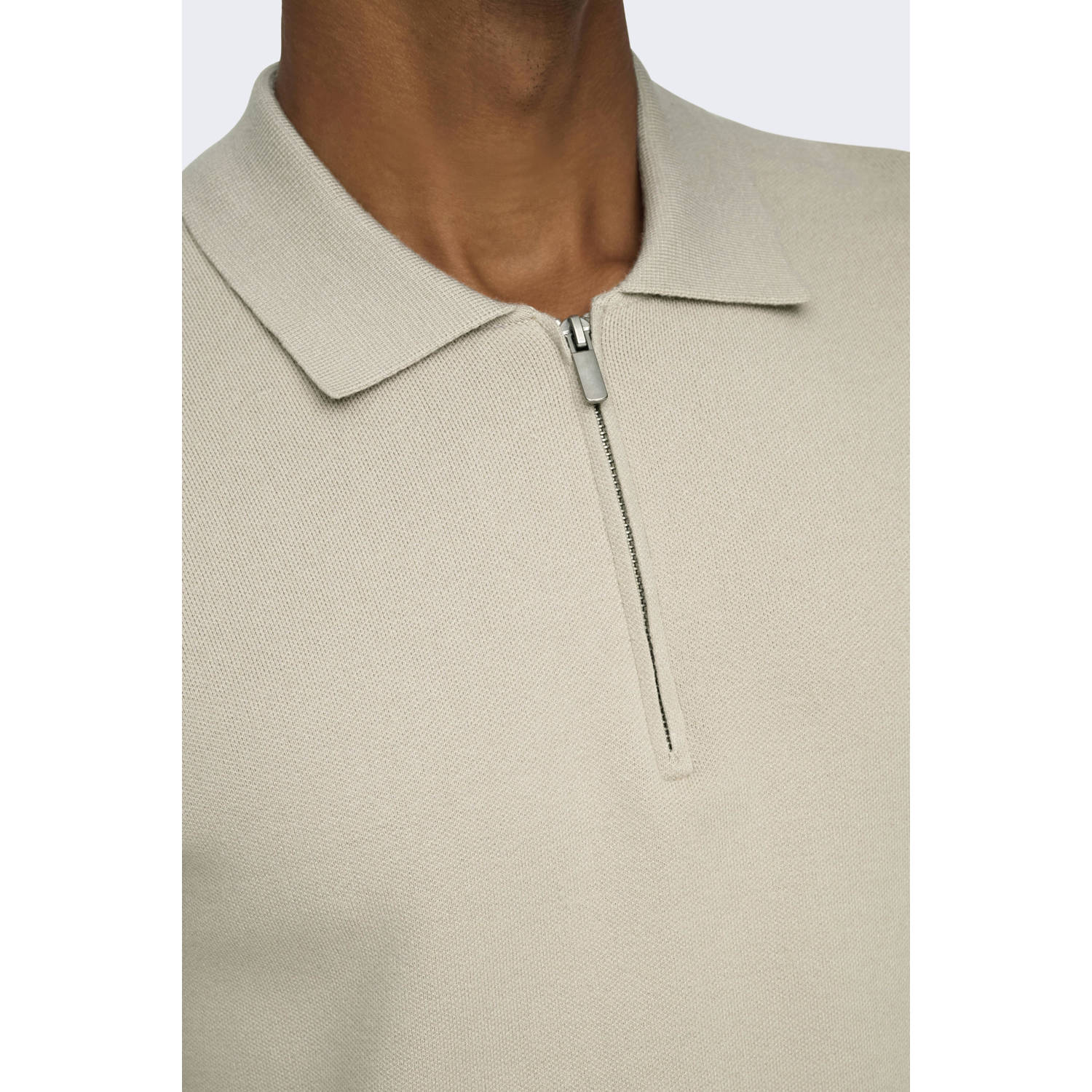 ONLY & SONS regular polo gebreid beige