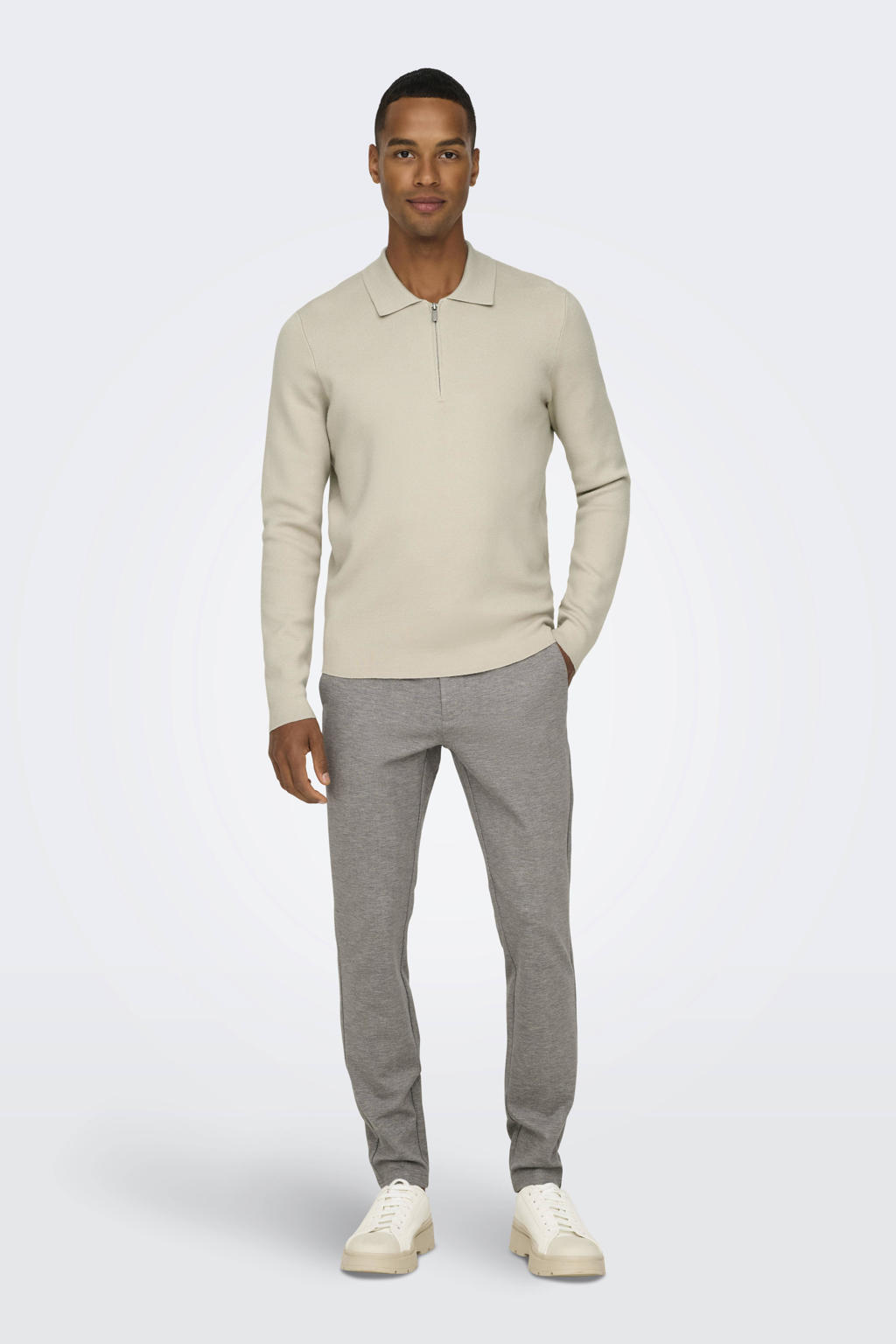 ONLY & SONS regular polo gebreid beige ONLY & SONS regular polo gebreid beige