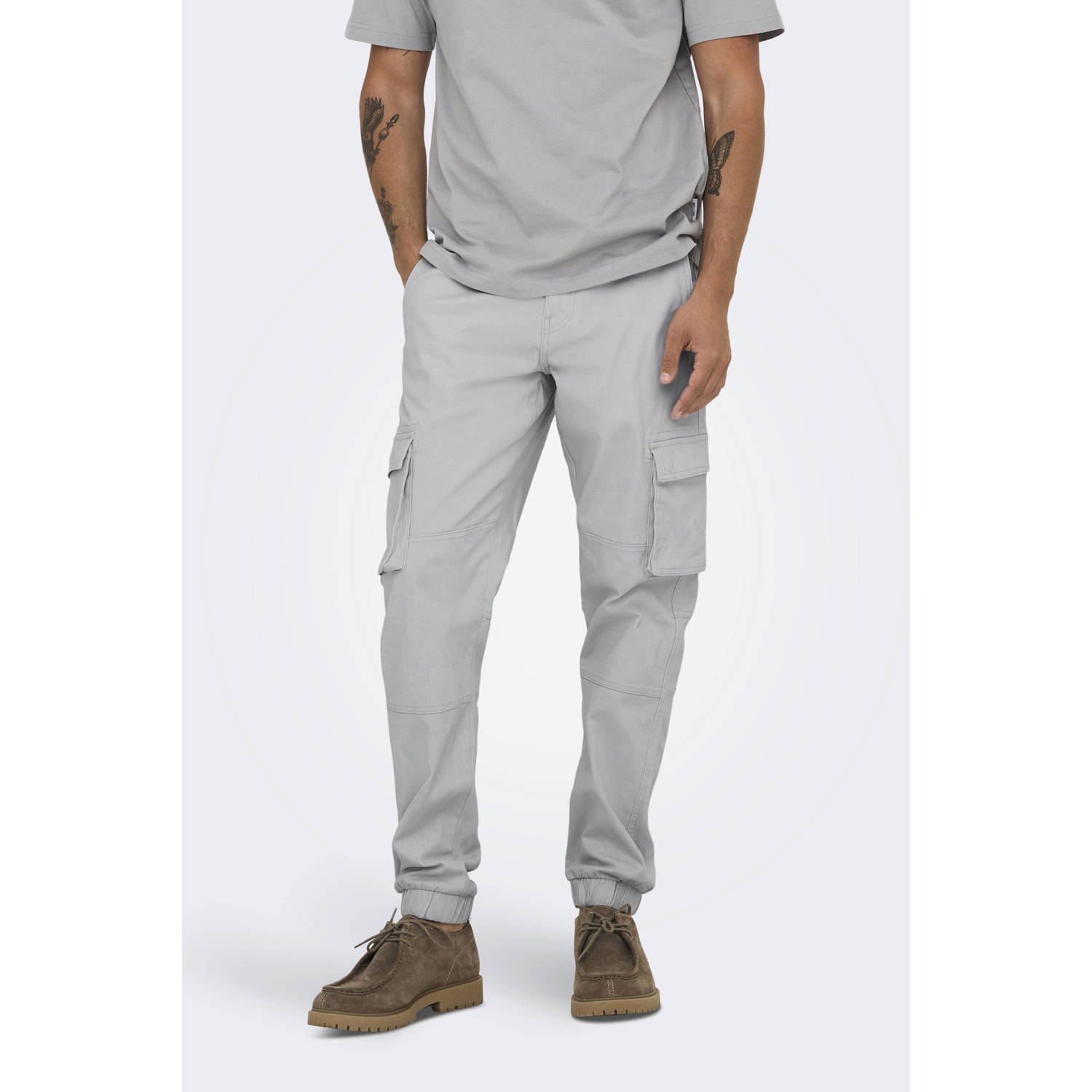 ONLY & SONS tapered fit cargo broek ONSCAM lichtgrijs