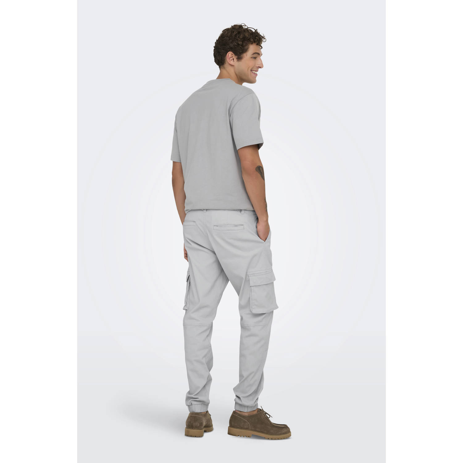 ONLY & SONS tapered fit cargo broek ONSCAM lichtgrijs