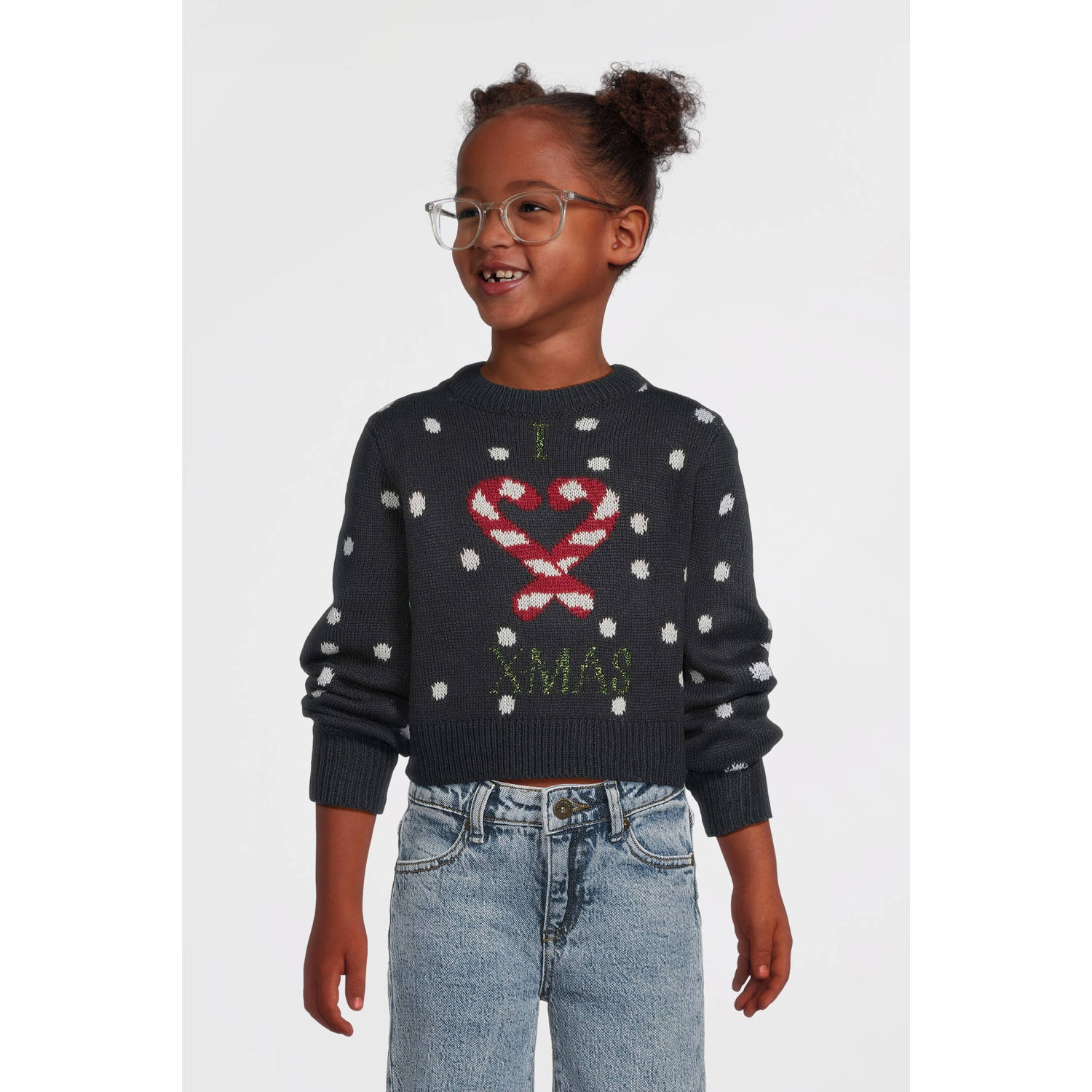 NAME IT KIDS kersttrui donkerblauw gebreid