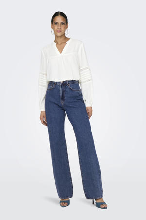high waist straight leg jeans medium blue denim