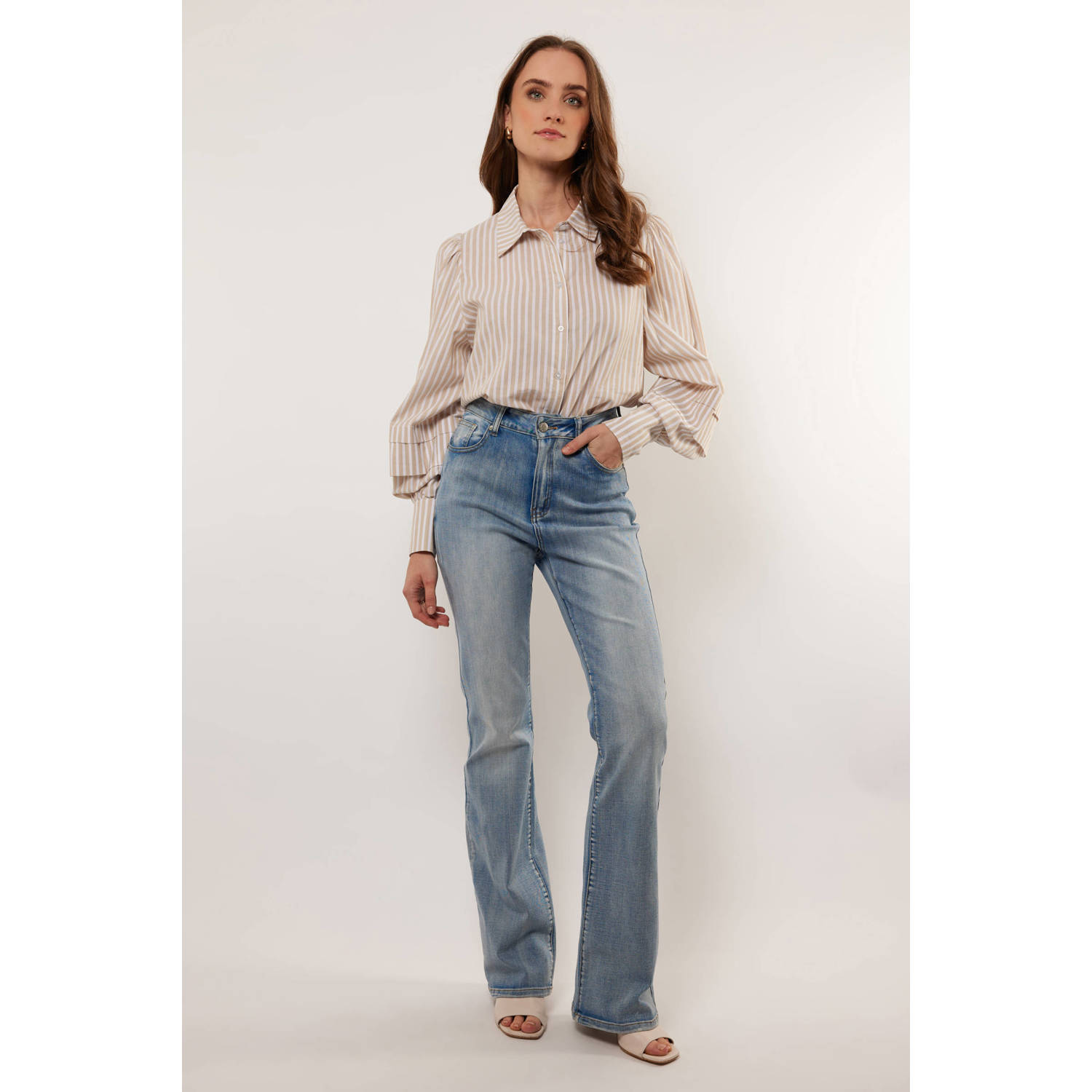 G-maxx X Froukje regular waist flared jeans light blue denim
