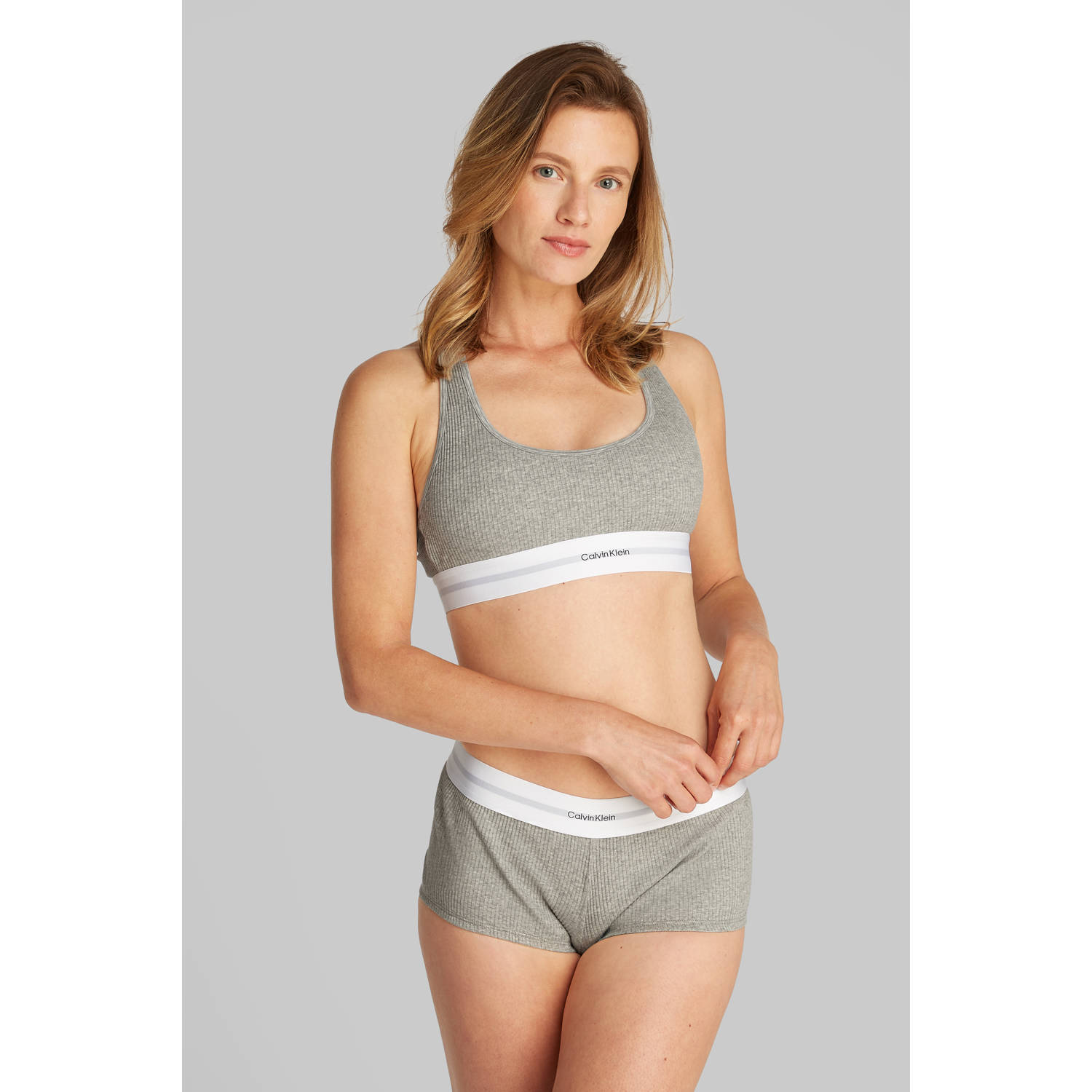 Calvin Klein niet-voorgevormde bh top met ribstructuur grijs