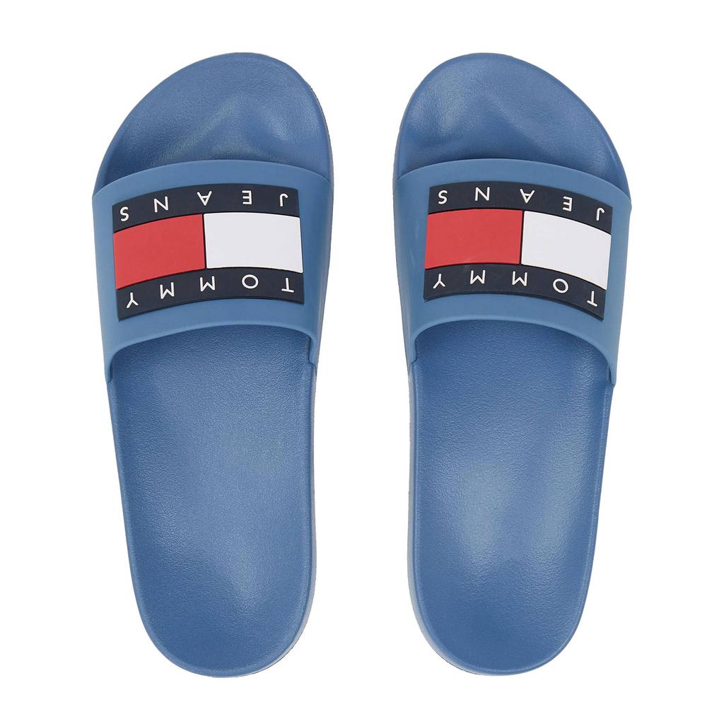 Blauwe heren Tommy Jeans badslippers van rubber
