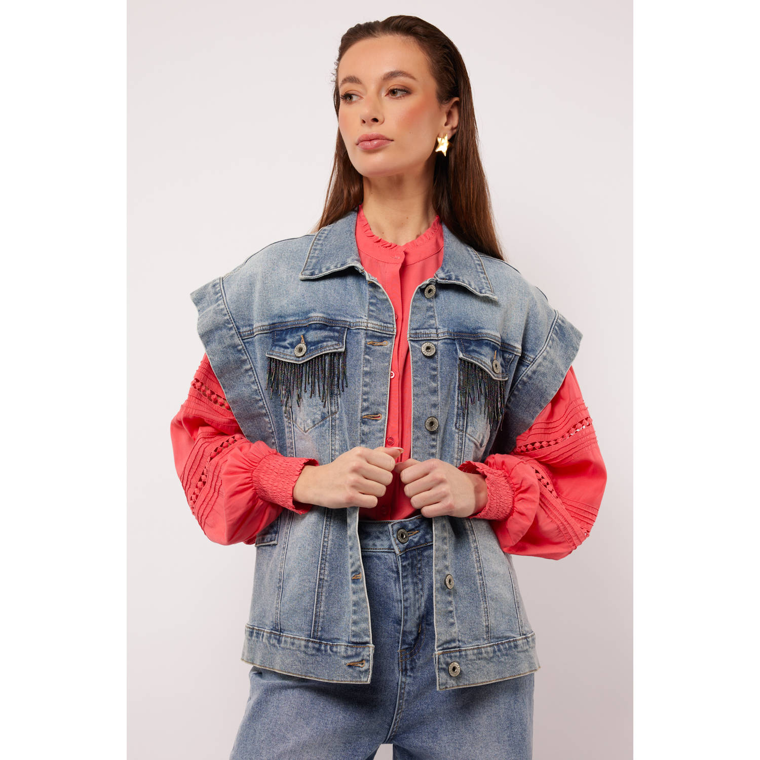 FLURESK gilet medium blue denim