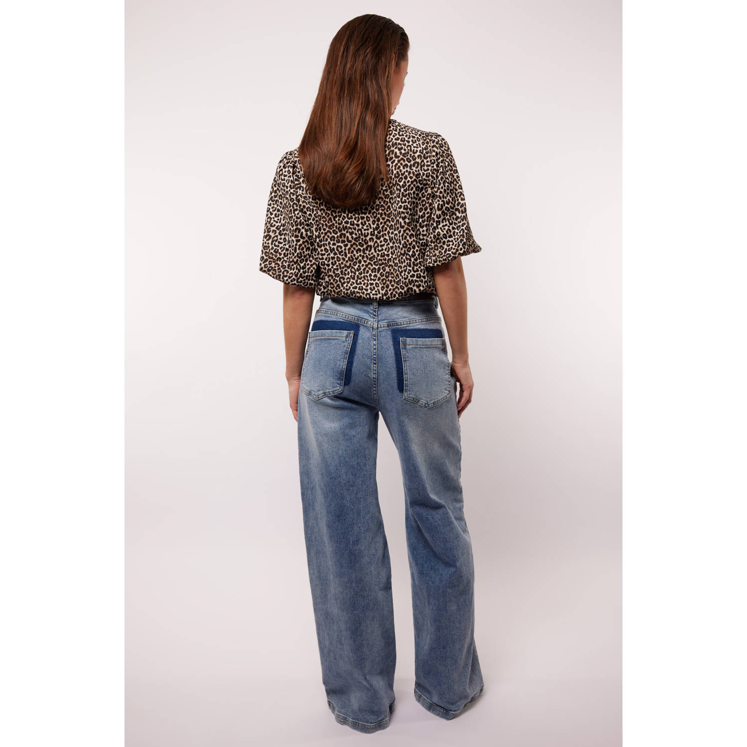 FLURESK wide leg regular waist broek medium blue denim