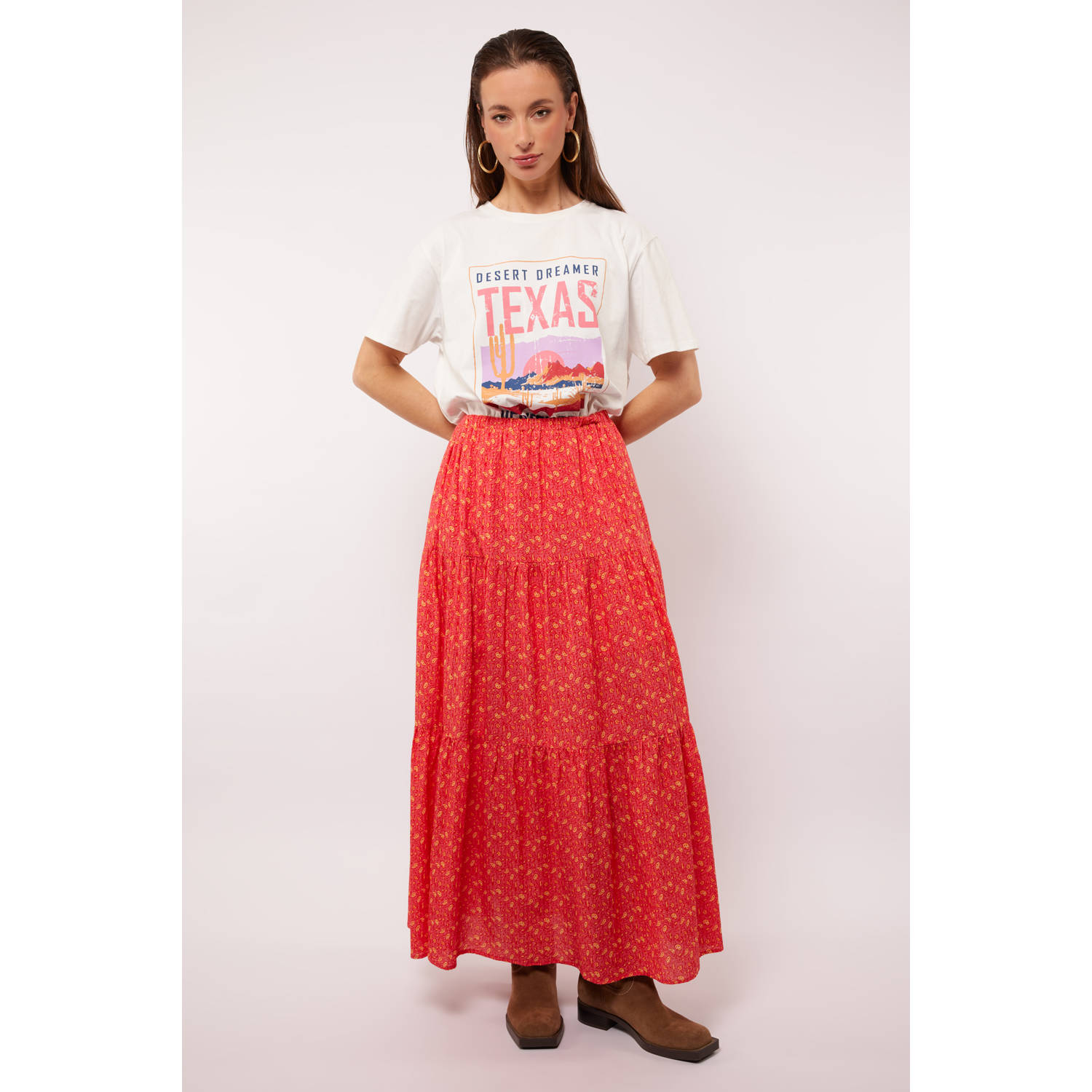 FLURESK maxi rok koraalrood