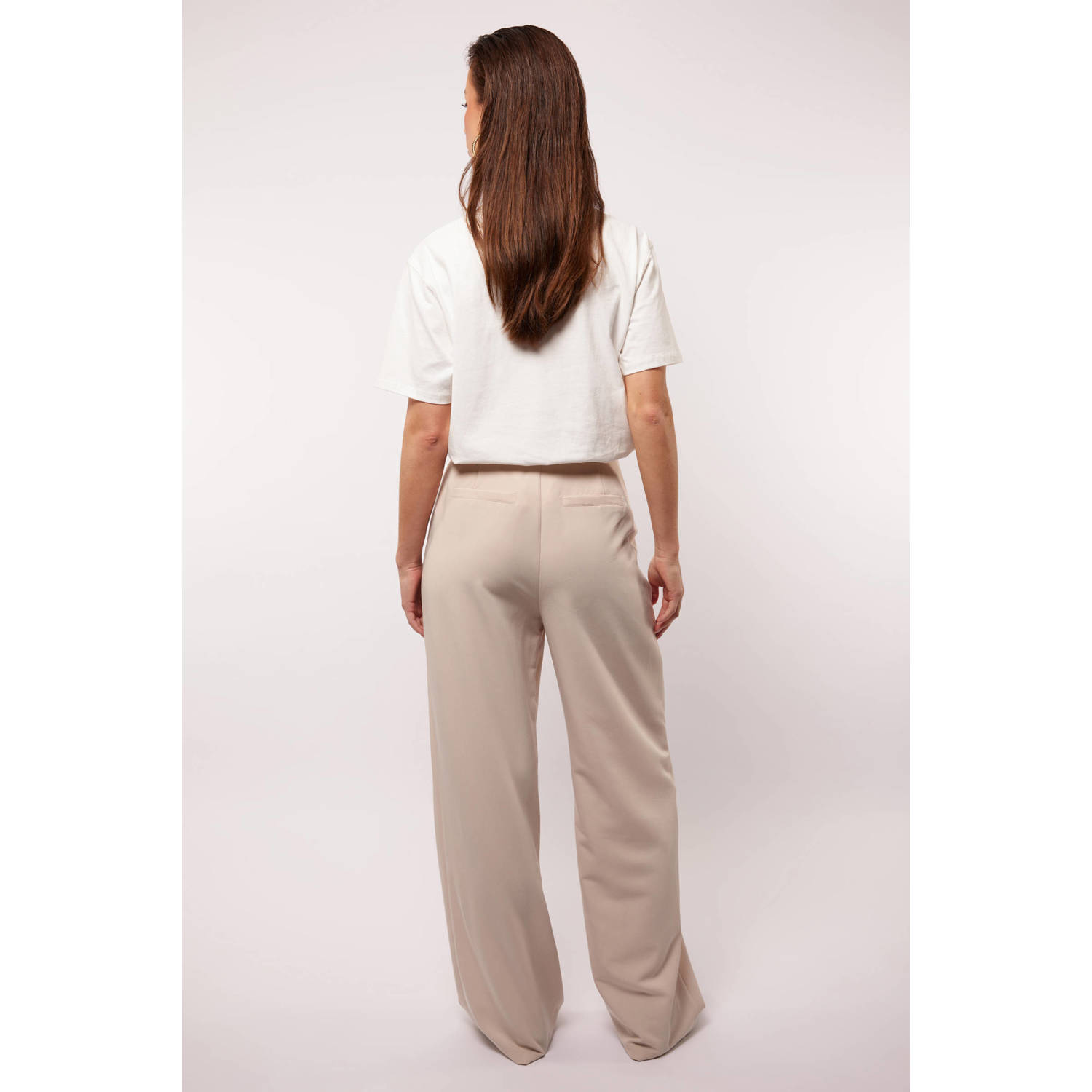 FLURESK wide leg regular waist broek zand