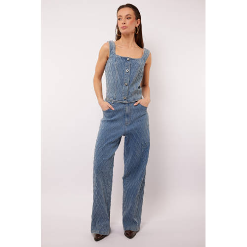 FLURESK wide leg jeans light blue denim afbeelding
