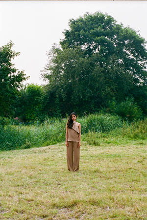 wide leg regular waist broek kaki