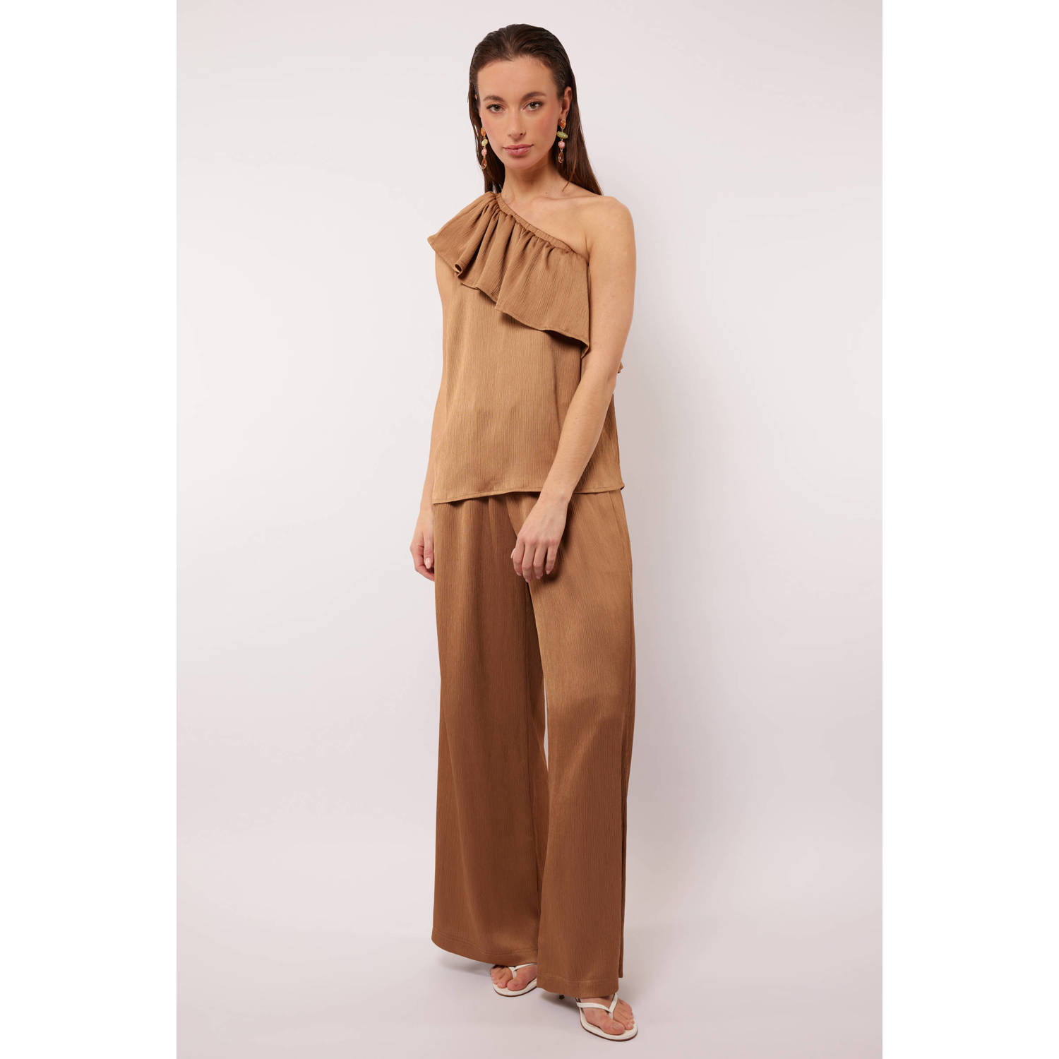 FLURESK wide leg regular waist broek kaki