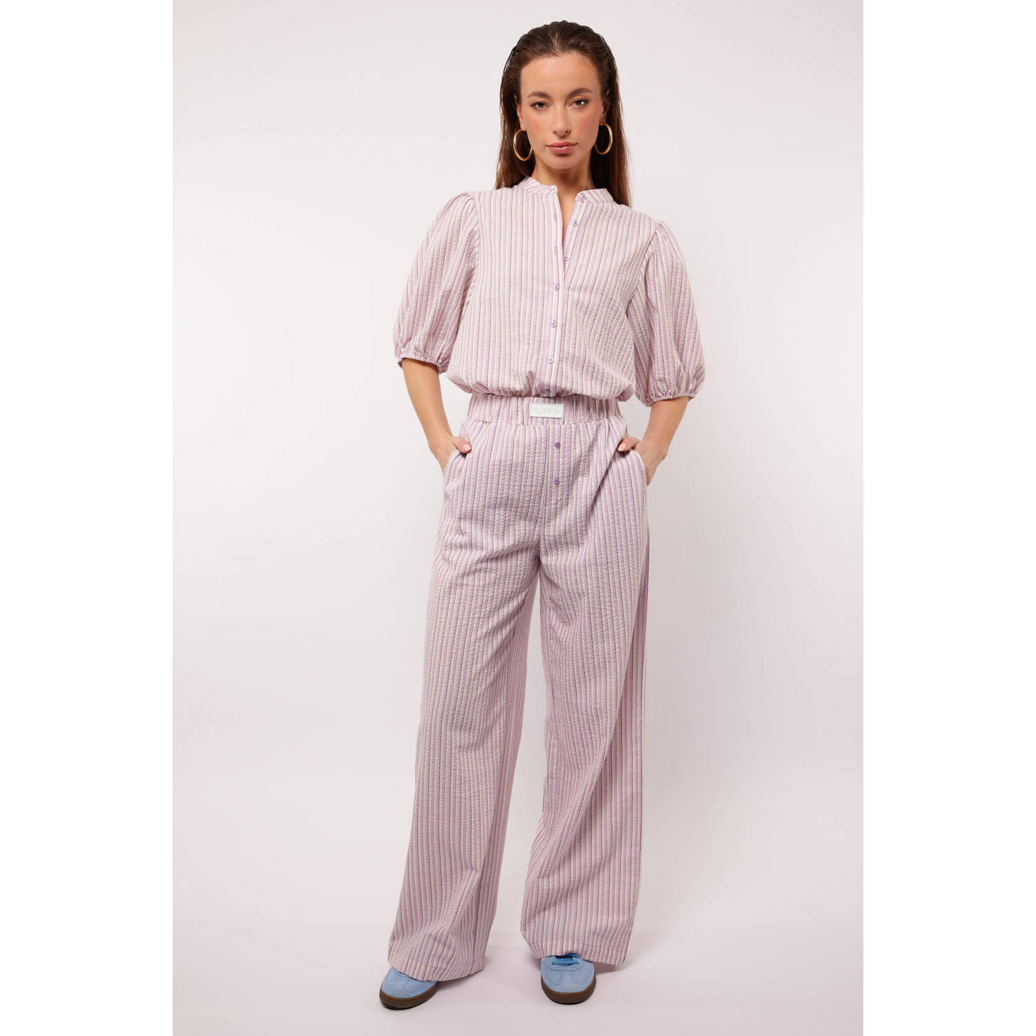 FLURESK wide leg regular waist broek lila