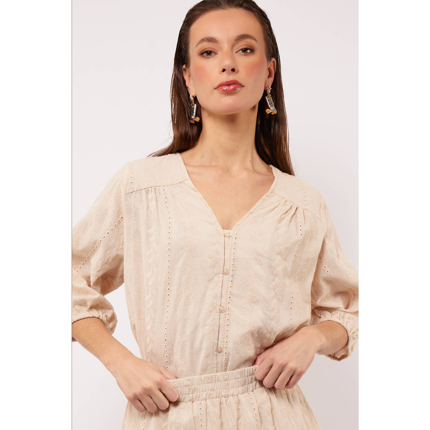 FLURESK blouse zand broderie