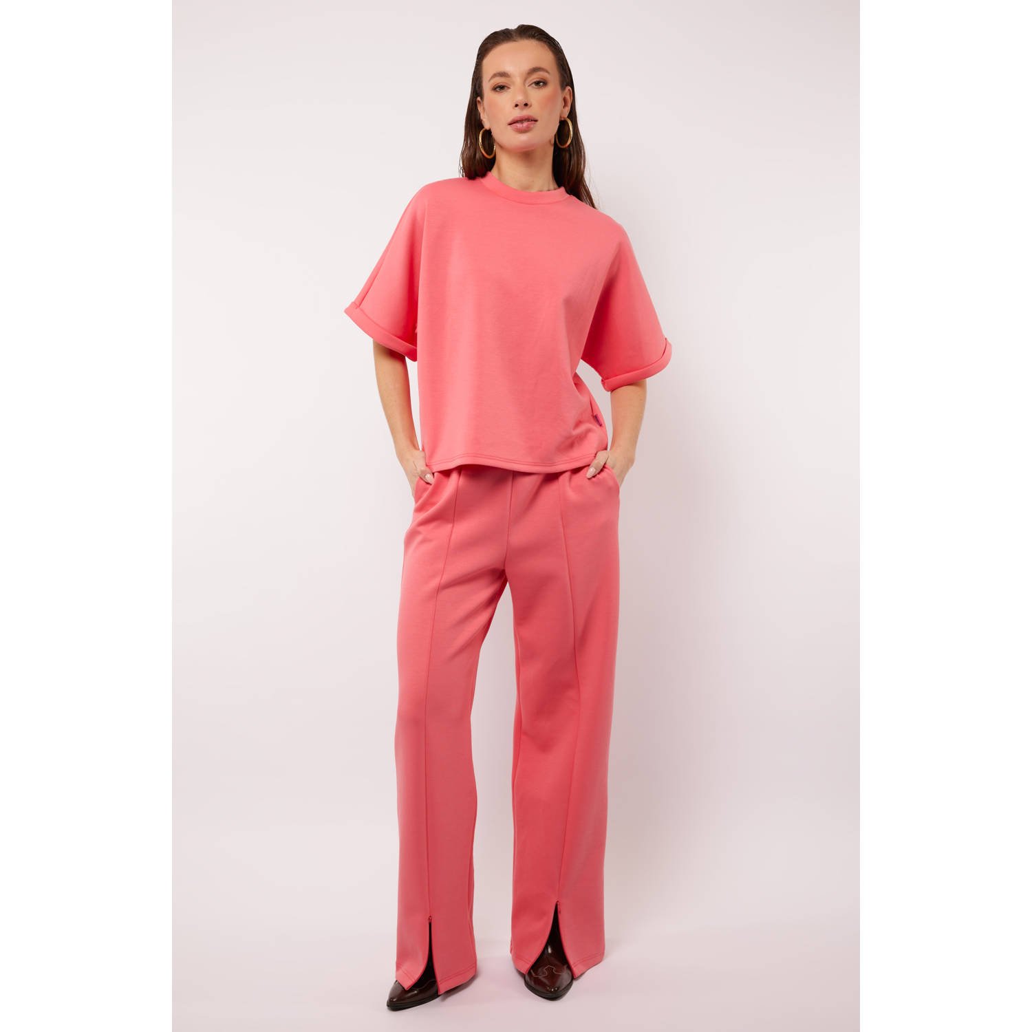 FLURESK wide leg regular waist broek roze