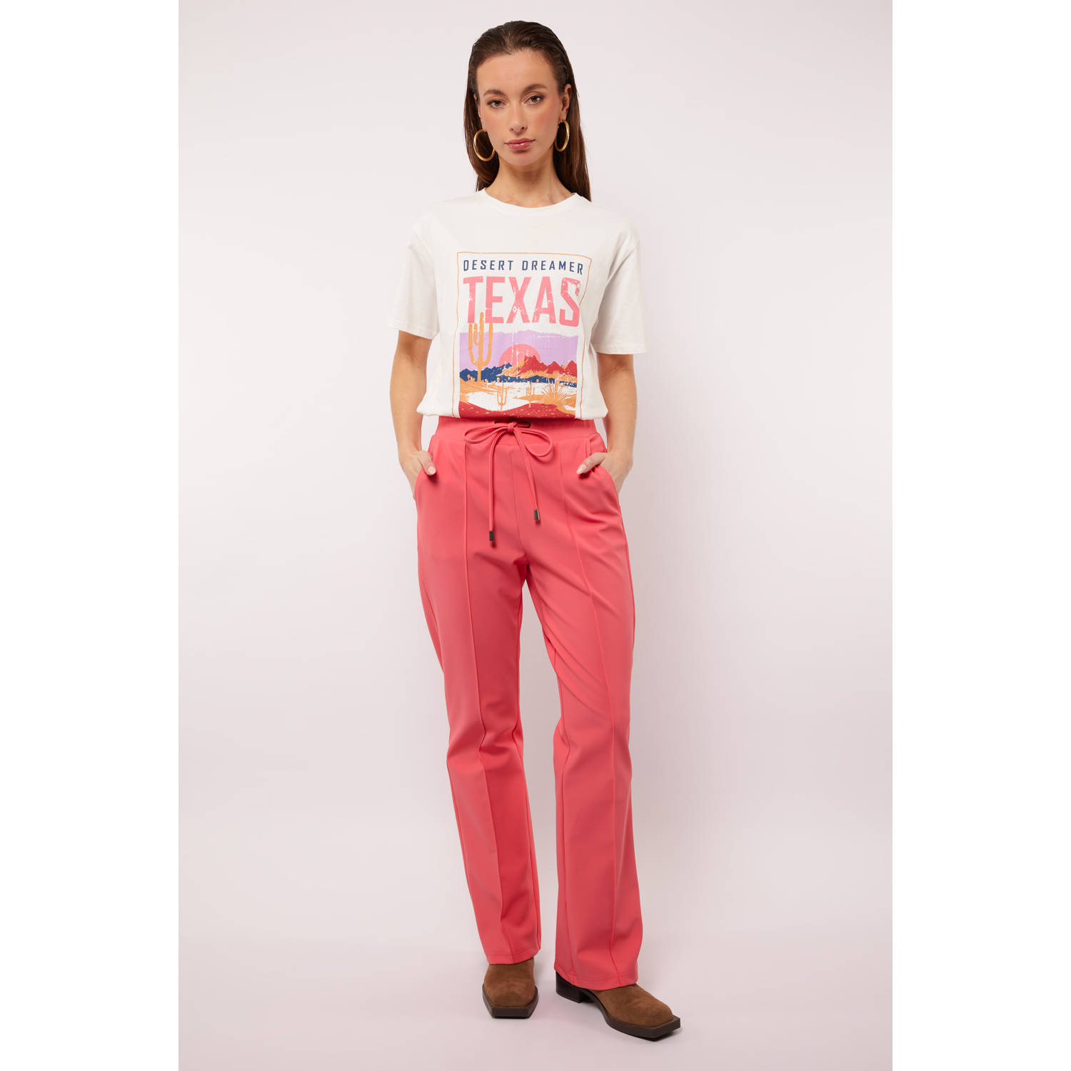 FLURESK straight regular waist broek koraalrood