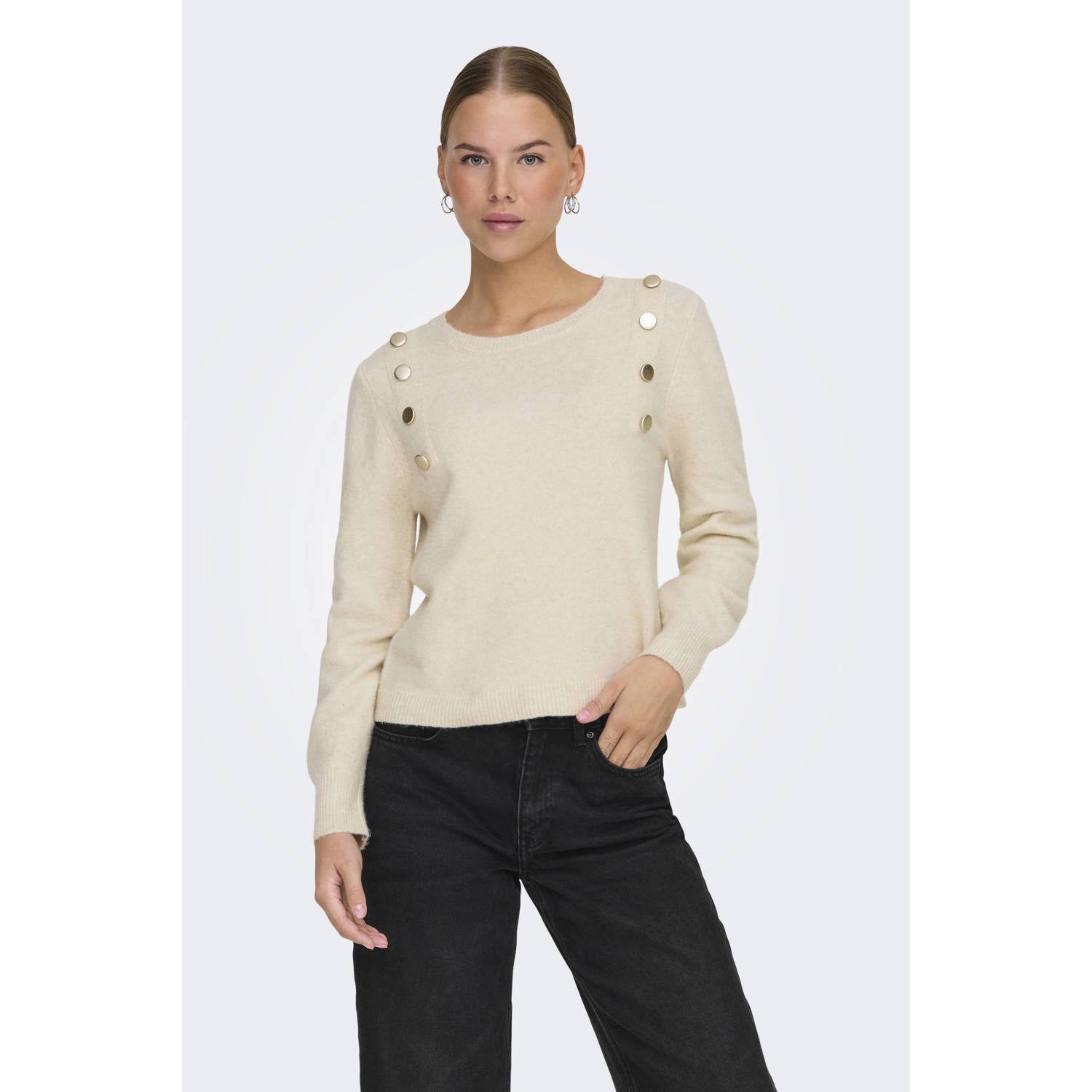 Only Gebreide trui ONLJEANETT LIFE LS BUTTON O-NECK CS KNT