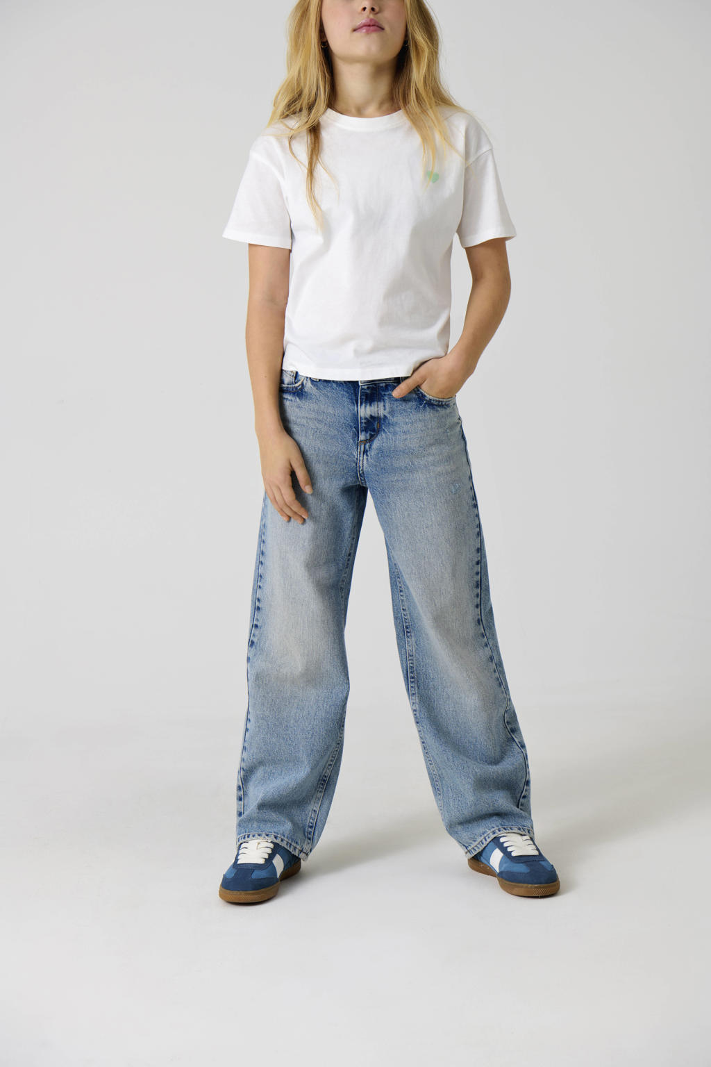 Light blue denim meisjes KIDS ONLY GIRL wide leg regular waist jeans van denim met knoopsluiting en effen