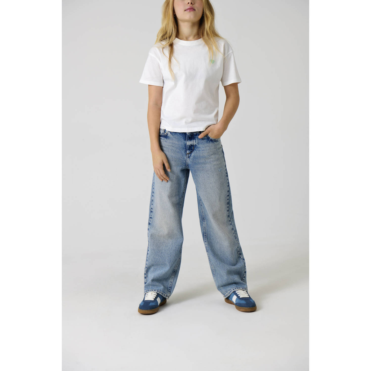 ONLY KIDS GIRL wide leg regular waist jeans light blue denim