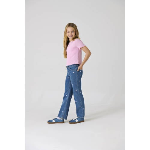 KIDS ONLY GIRL wide leg jeans KOGJUICY pink hearts afbeelding