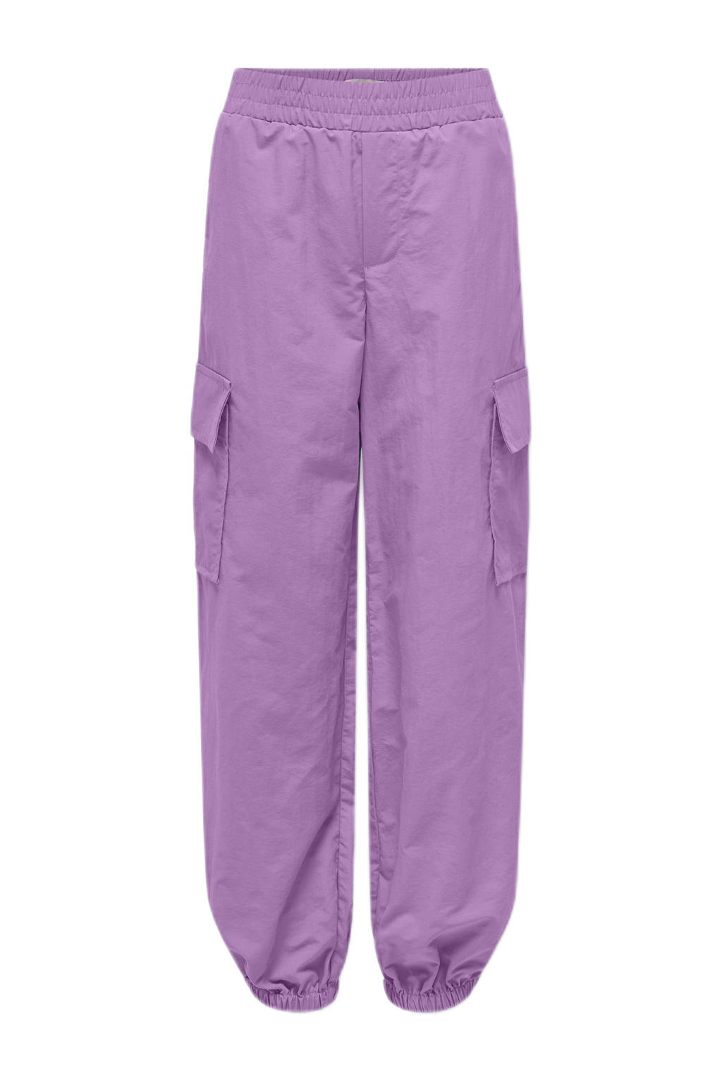 Violetkleurige meisjes KIDS ONLY GIRL cargobroek van polyamide met loose fit, elastische tailleband en effen
