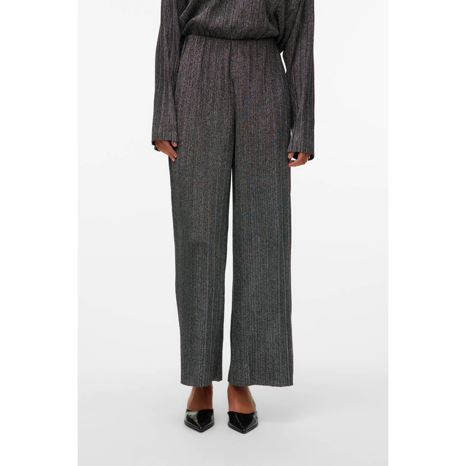 VERO MODA wide leg pantalon zwart lurex