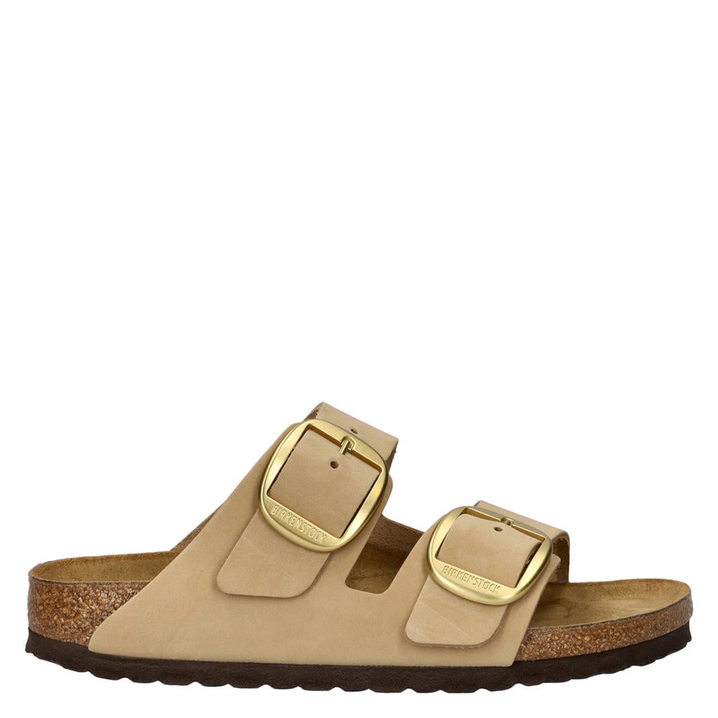 Beige dames Birkenstock nubuck slippers met gesp