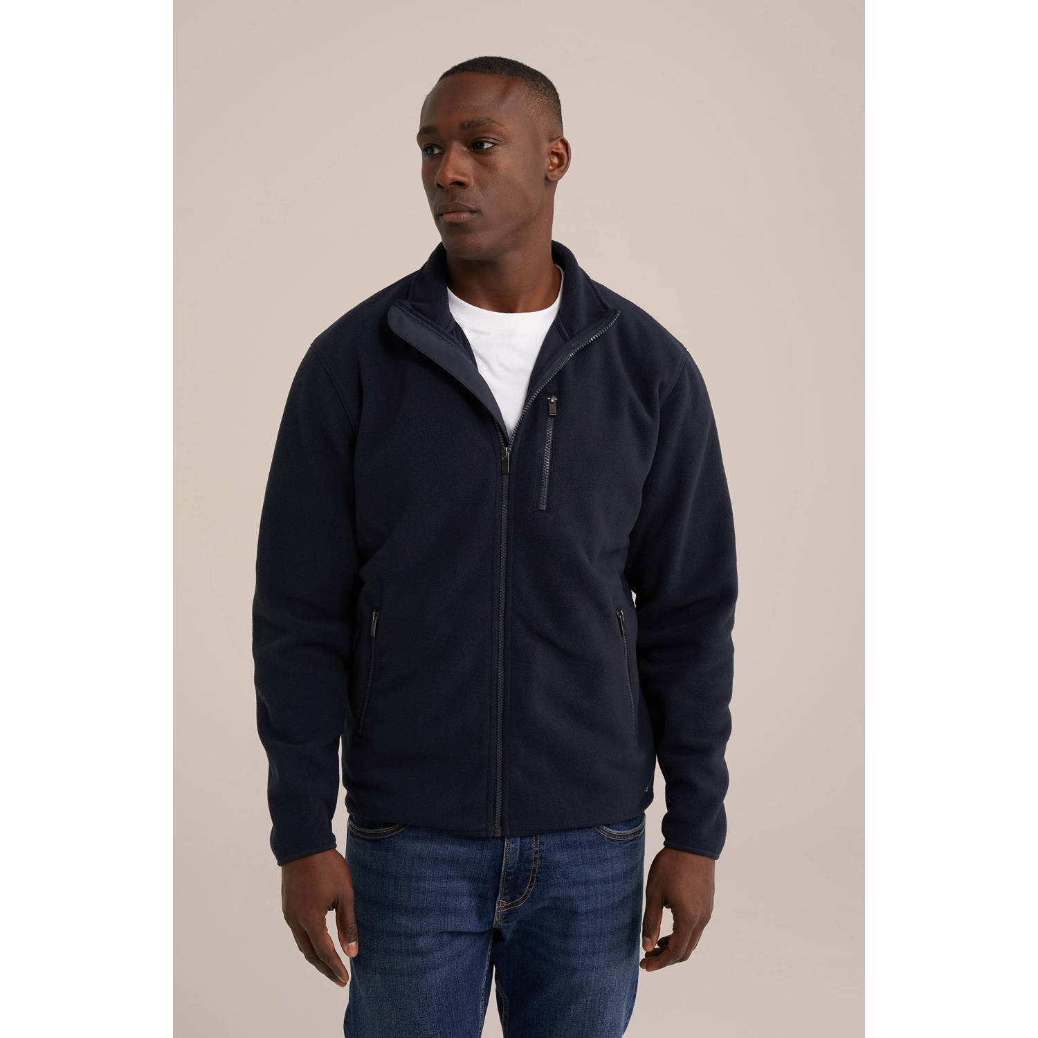 WE Fashion fleecevest donkerblauw