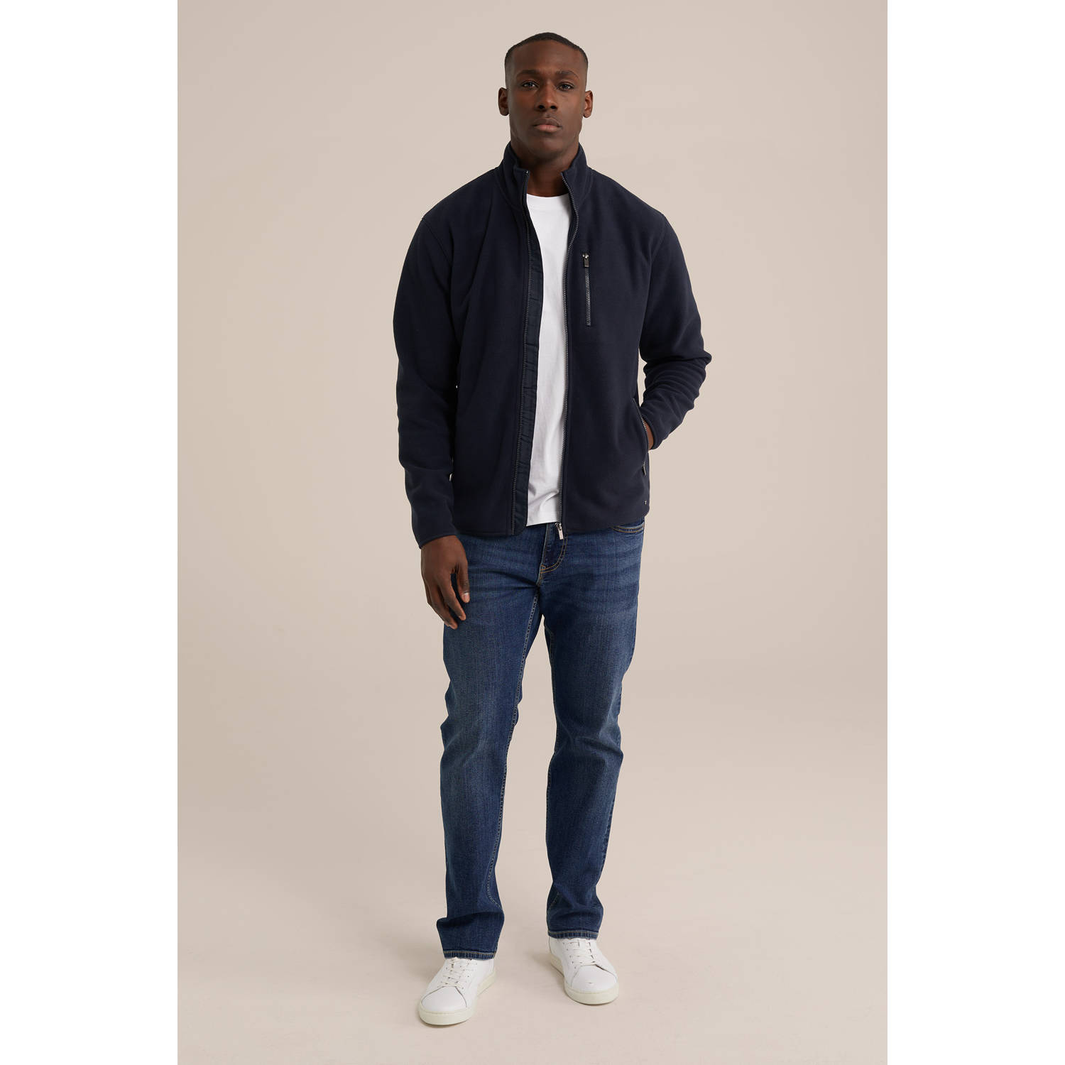 WE Fashion fleecevest donkerblauw