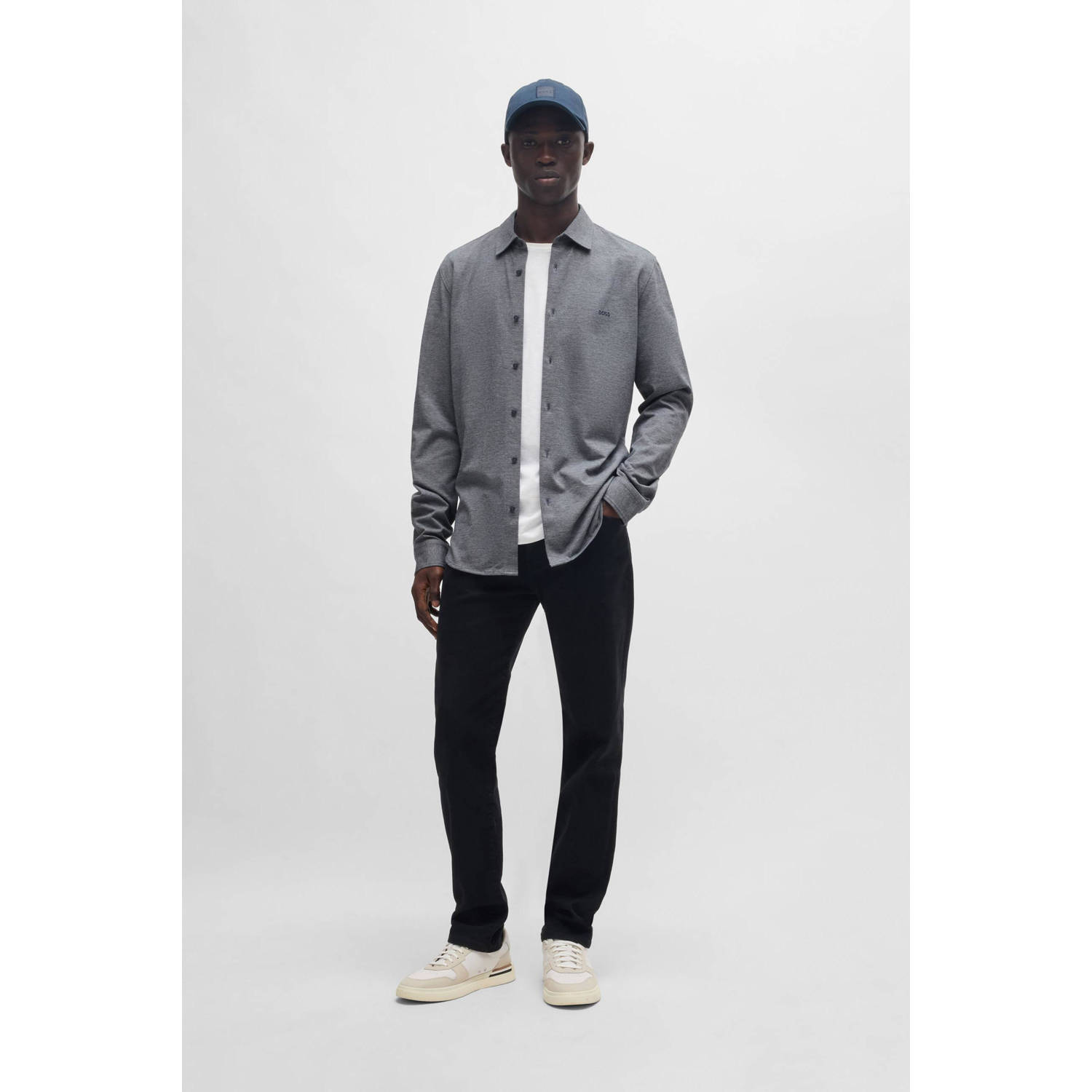 BOSS casual overhemd donkerblauw