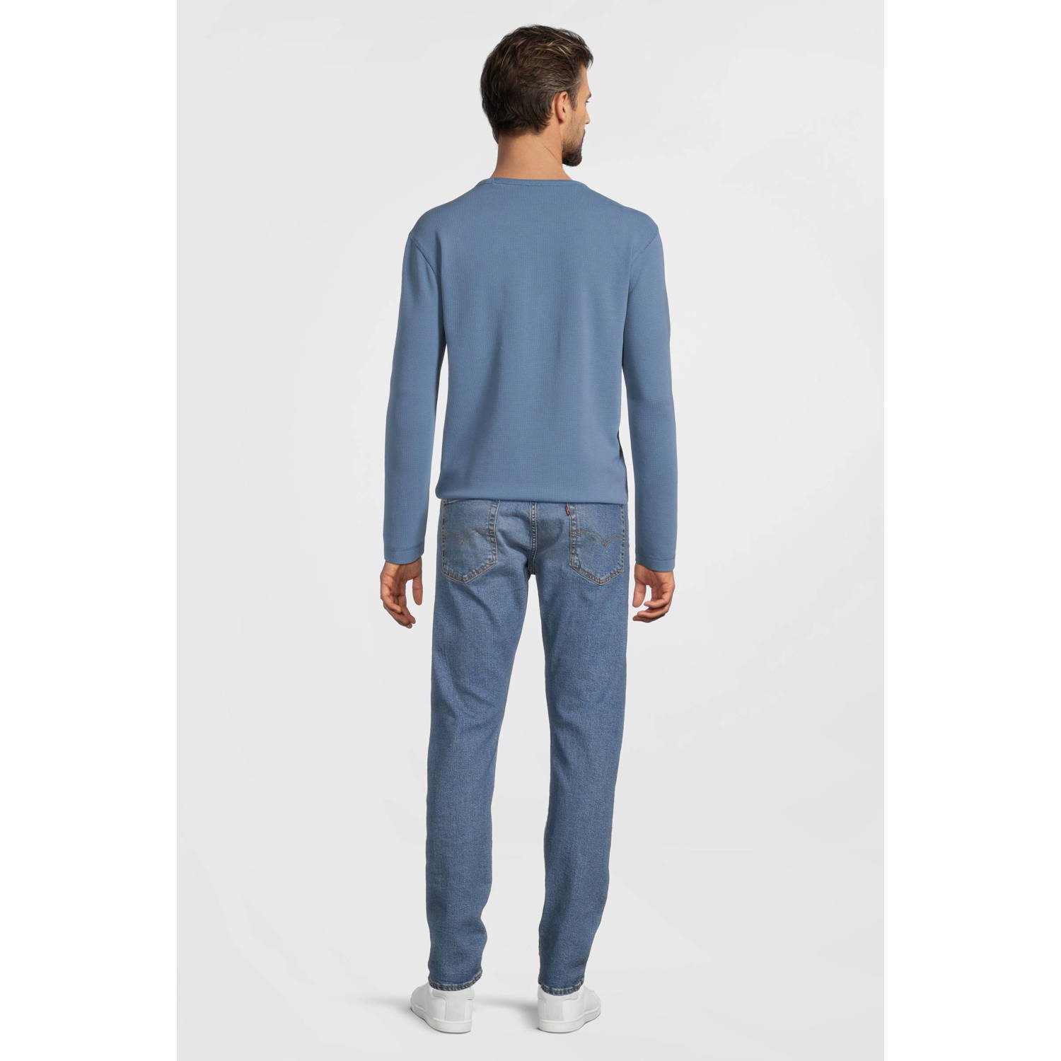 BOSS regular fit longsleeve Tempesto met textuur blauw
