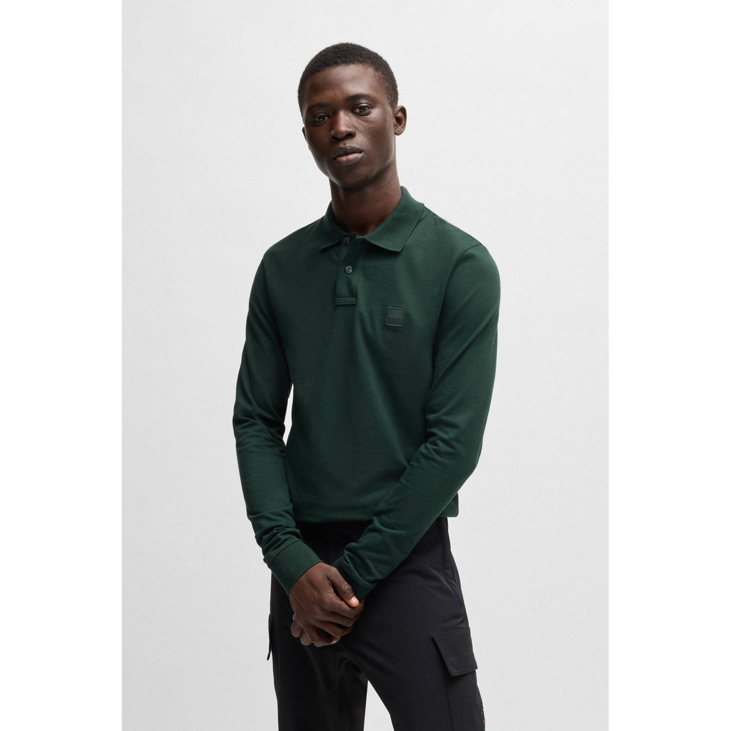 BOSS slim fit polo Passerby met logo open green