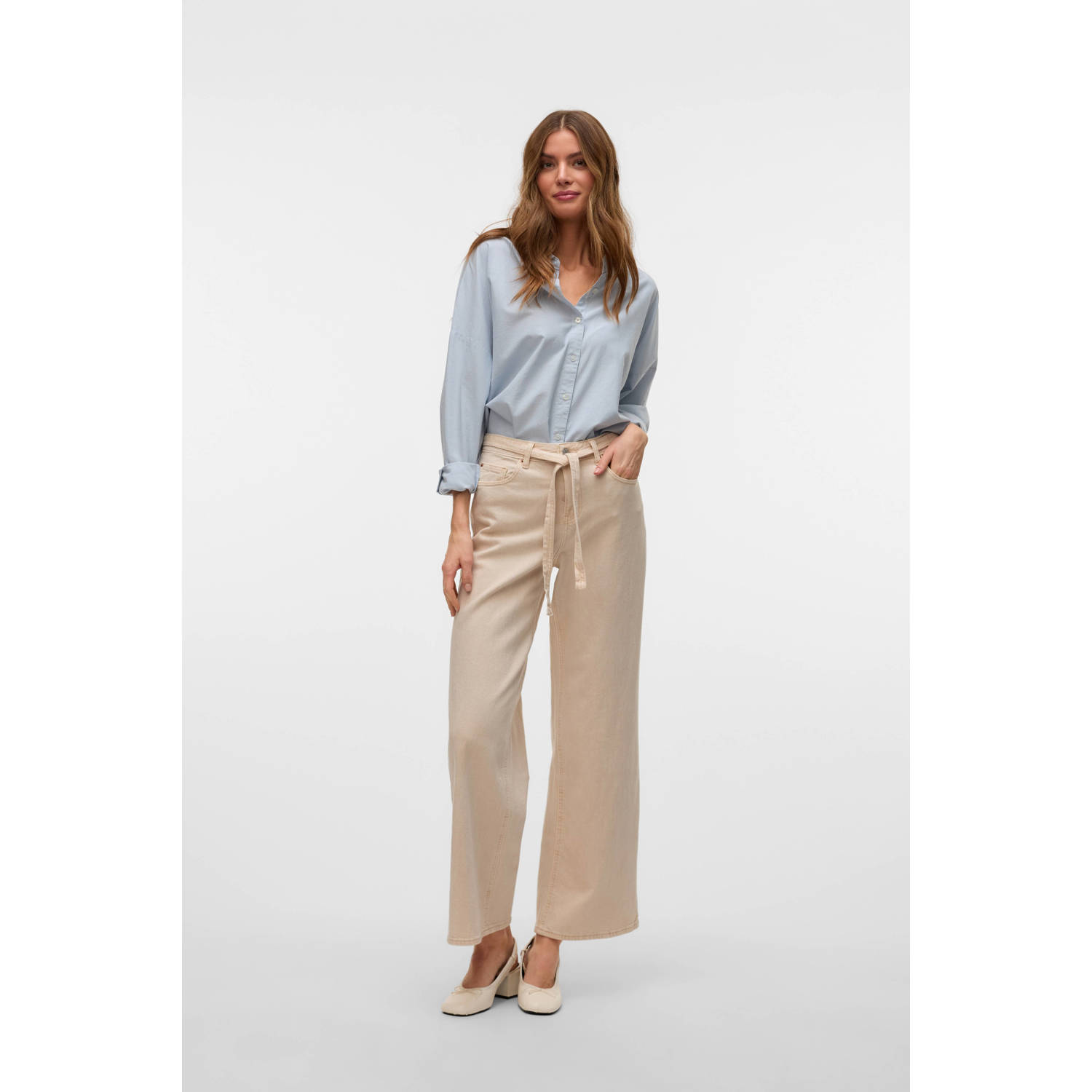 VERO MODA regular wide leg jeans ecru