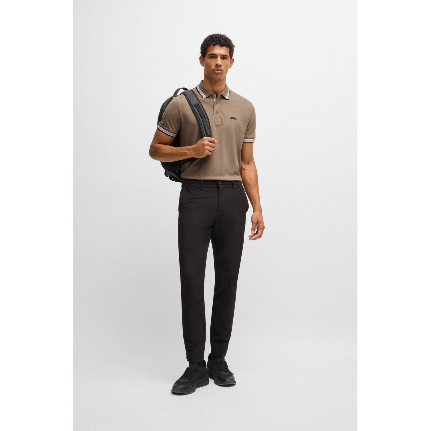BOSS regular fit polo Paddy met contrastbies lightbrown
