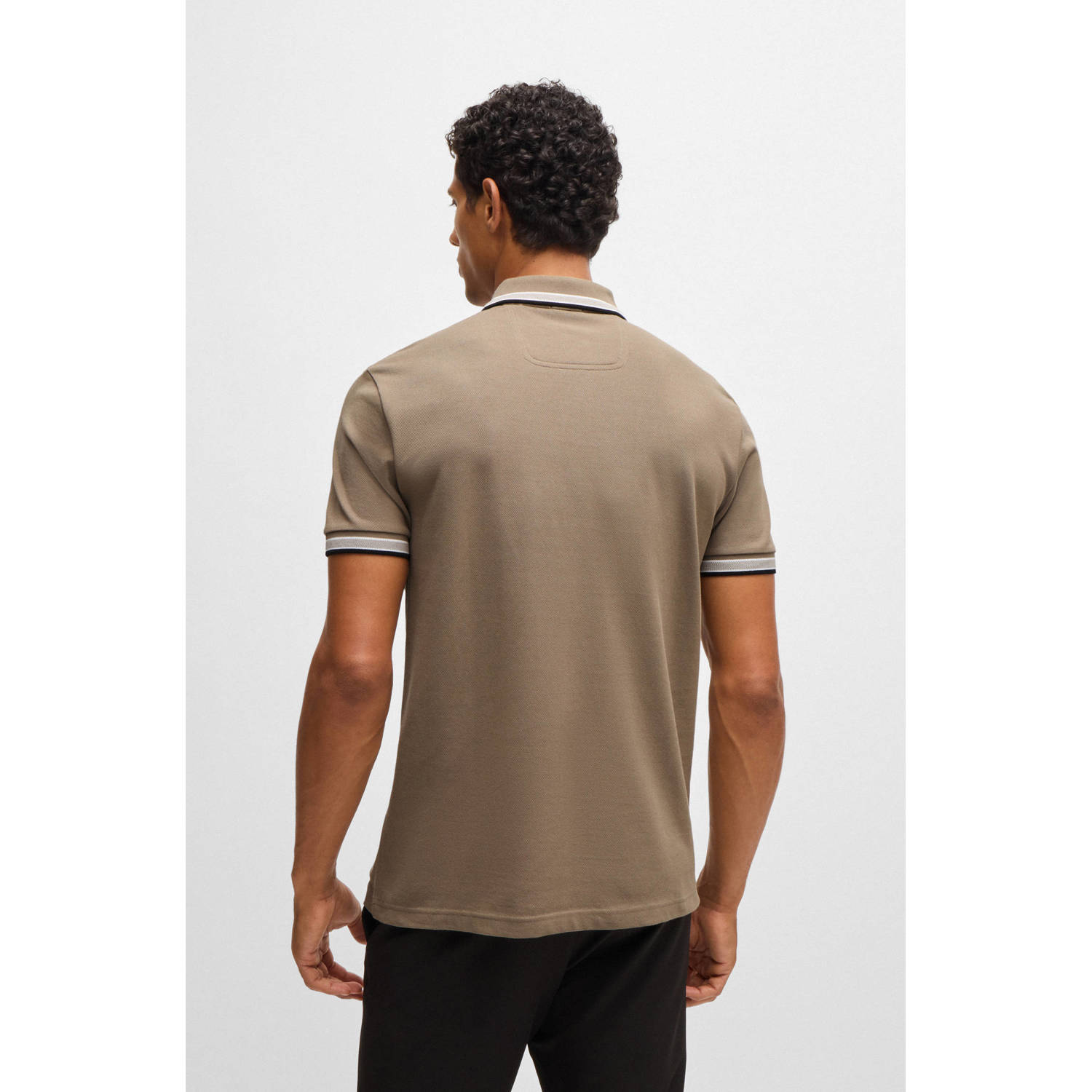 BOSS regular fit polo Paddy met contrastbies lightbrown