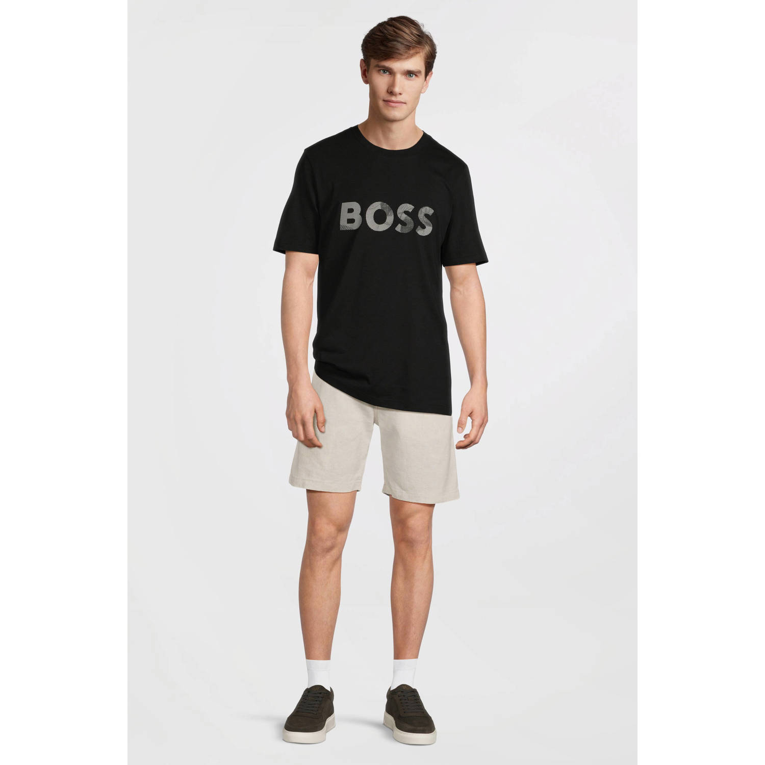 BOSS regular fit T-shirt met logo zwart