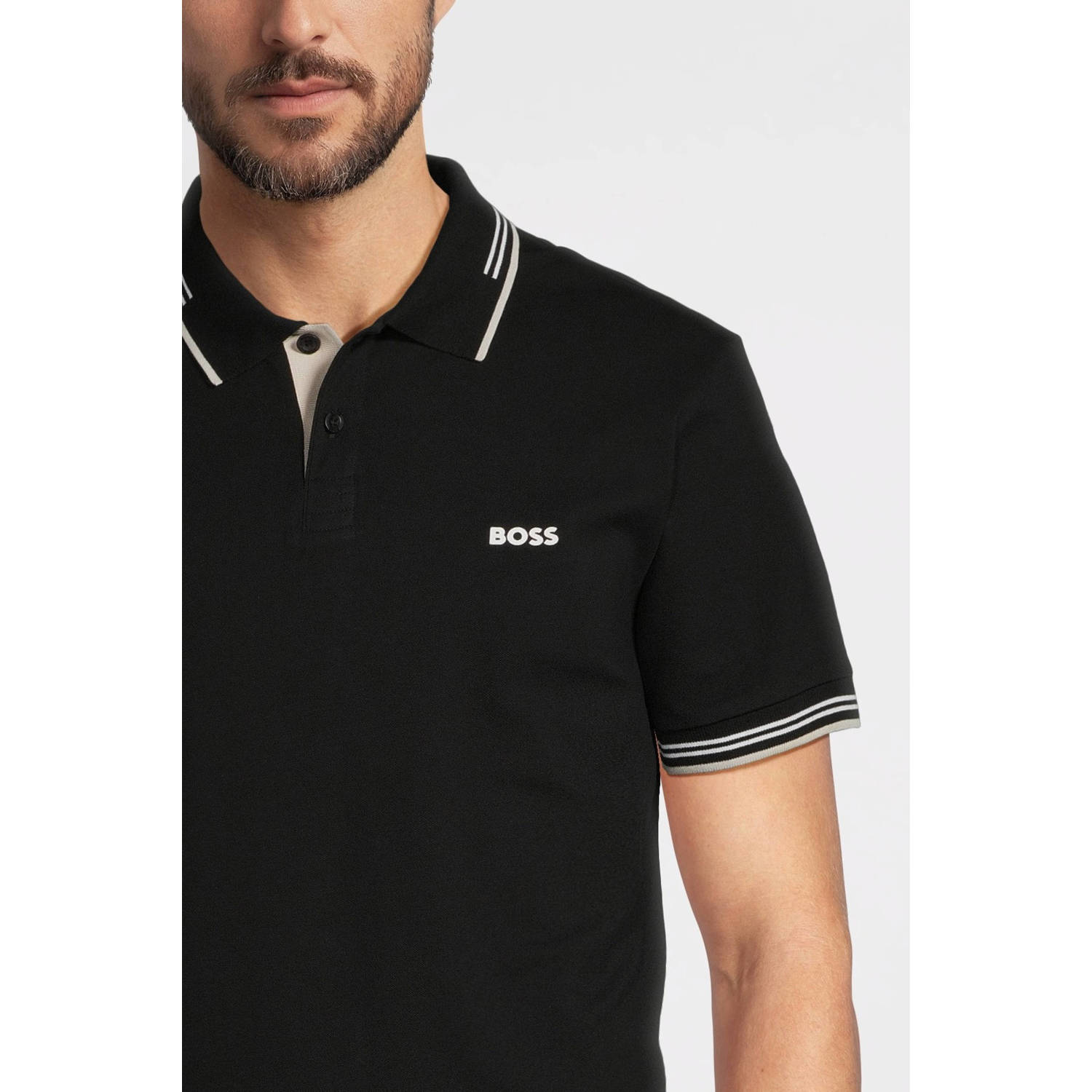 BOSS slim polo zwart