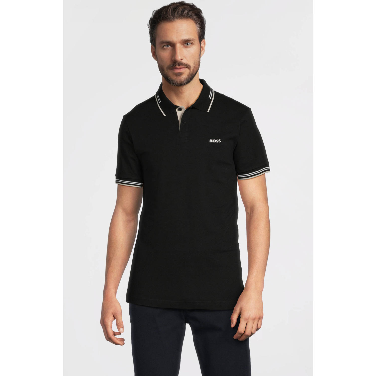 BOSS slim polo zwart