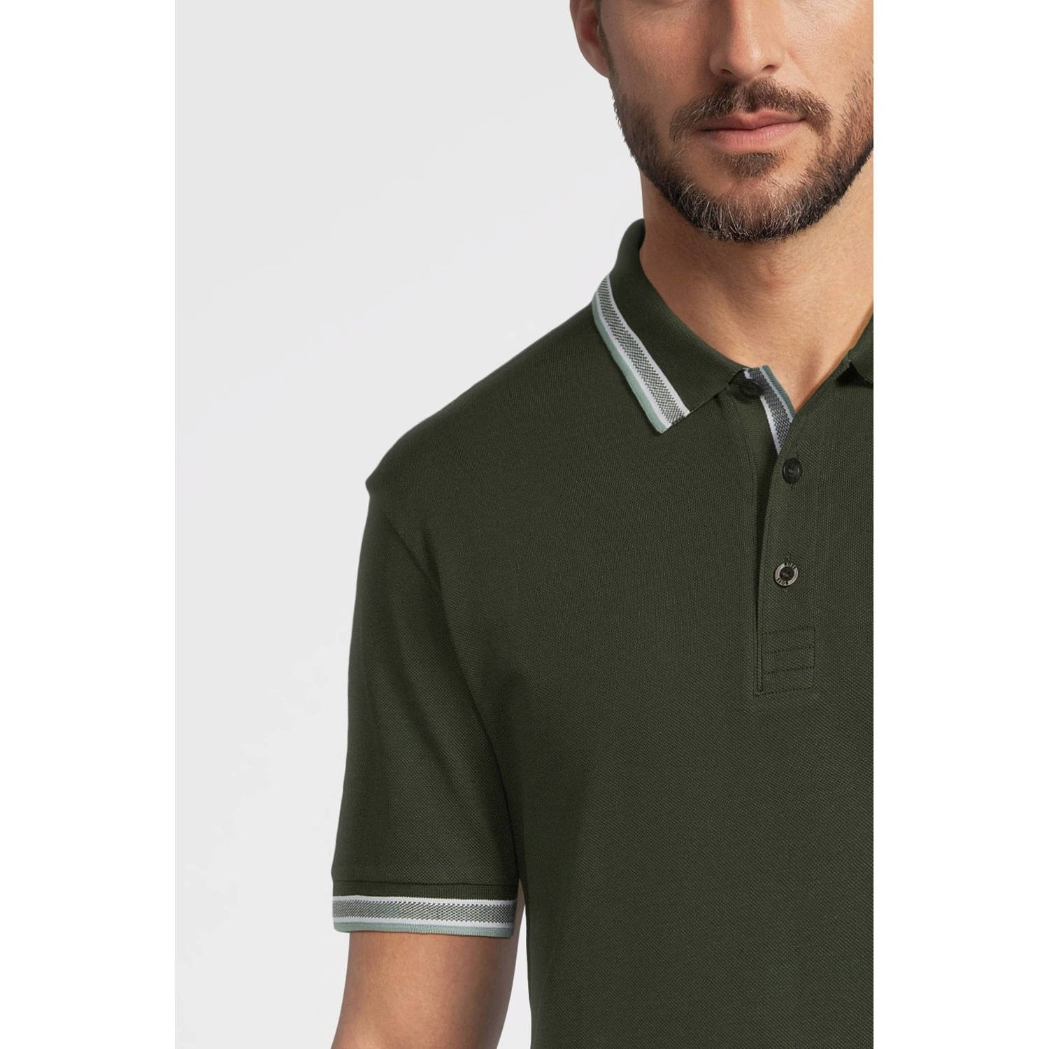 BOSS regular fit polo Paddy met contrastbies open green