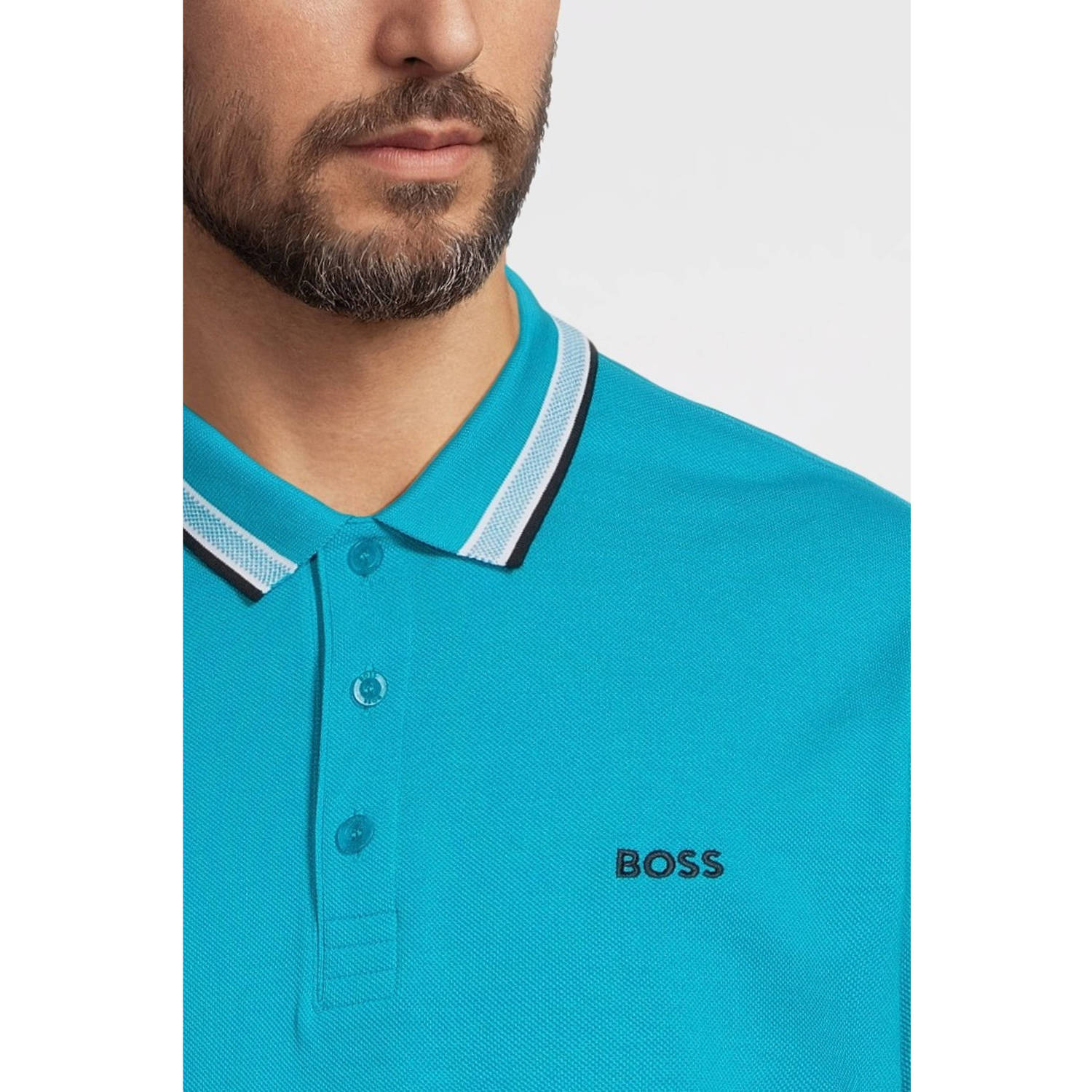 BOSS regular fit polo Paddy met contrastbies pastel blue