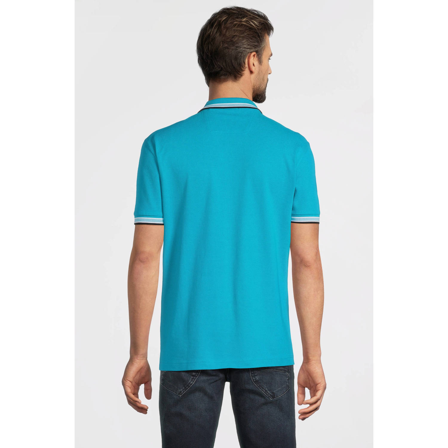 BOSS regular fit polo Paddy met contrastbies pastel blue
