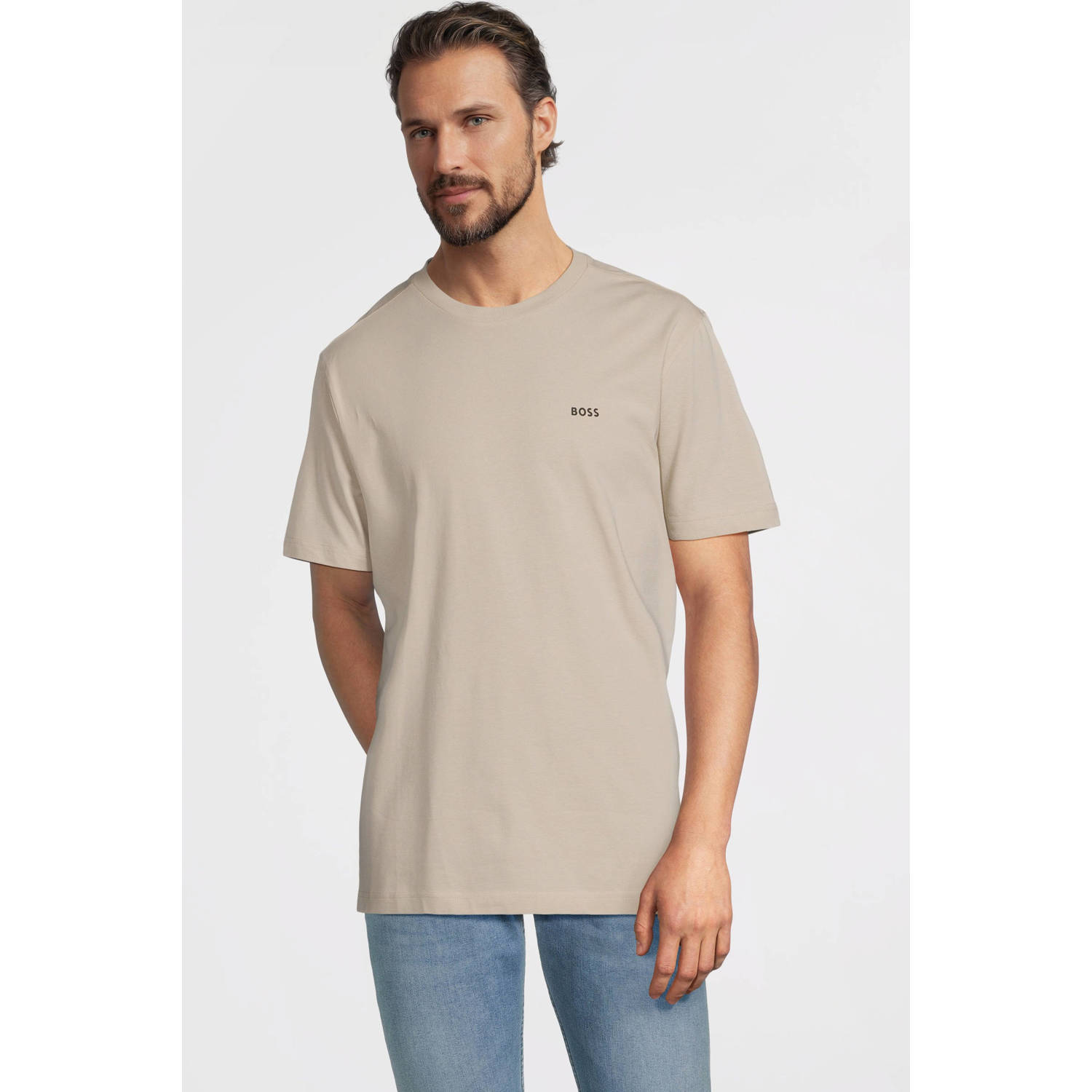 BOSS GREEN Shirt met ronde hals Thee met gegomd contrast-logo