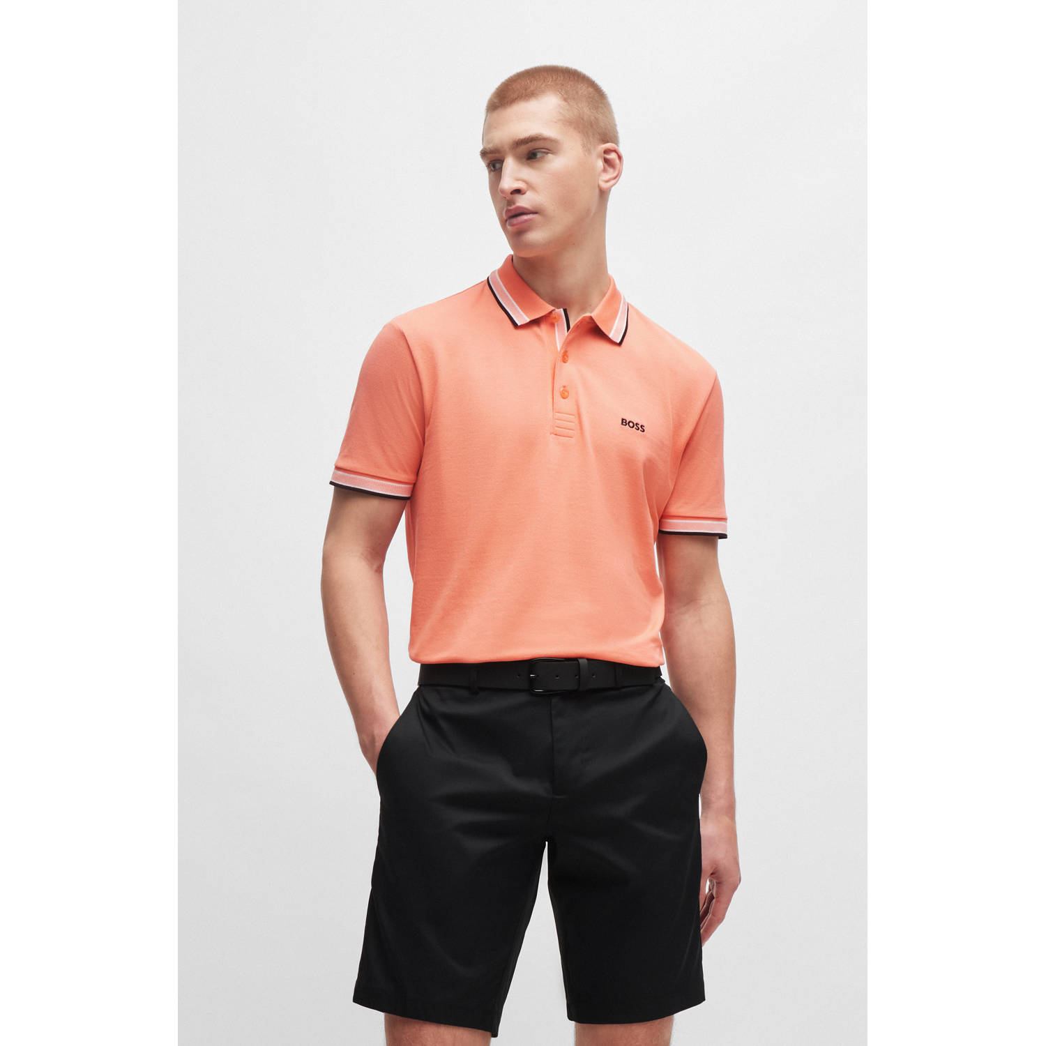 BOSS Green Regular fit poloshirt met labelstitching model 'PADDY'