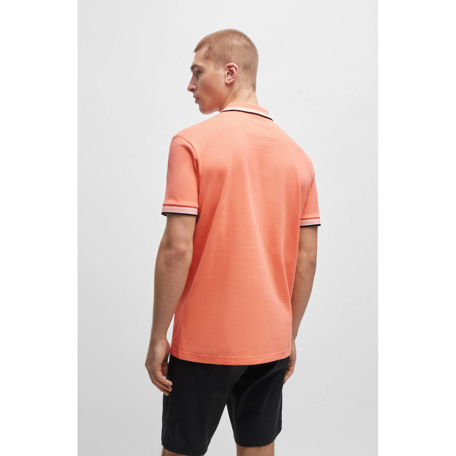 BOSS regular fit polo Paddy met contrastbies open red