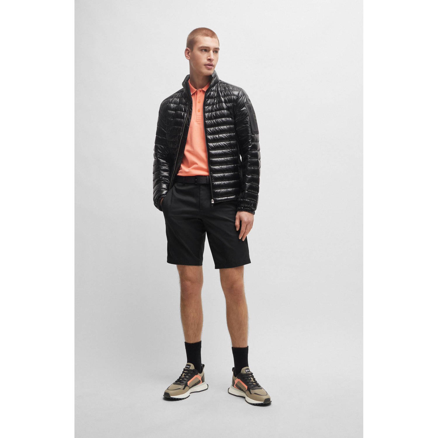 BOSS regular fit polo Paddy met contrastbies open red