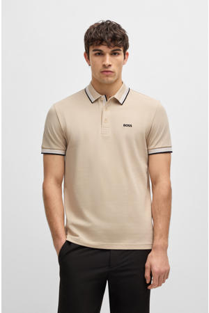 regular fit polo Paddy met contrastbies open beige