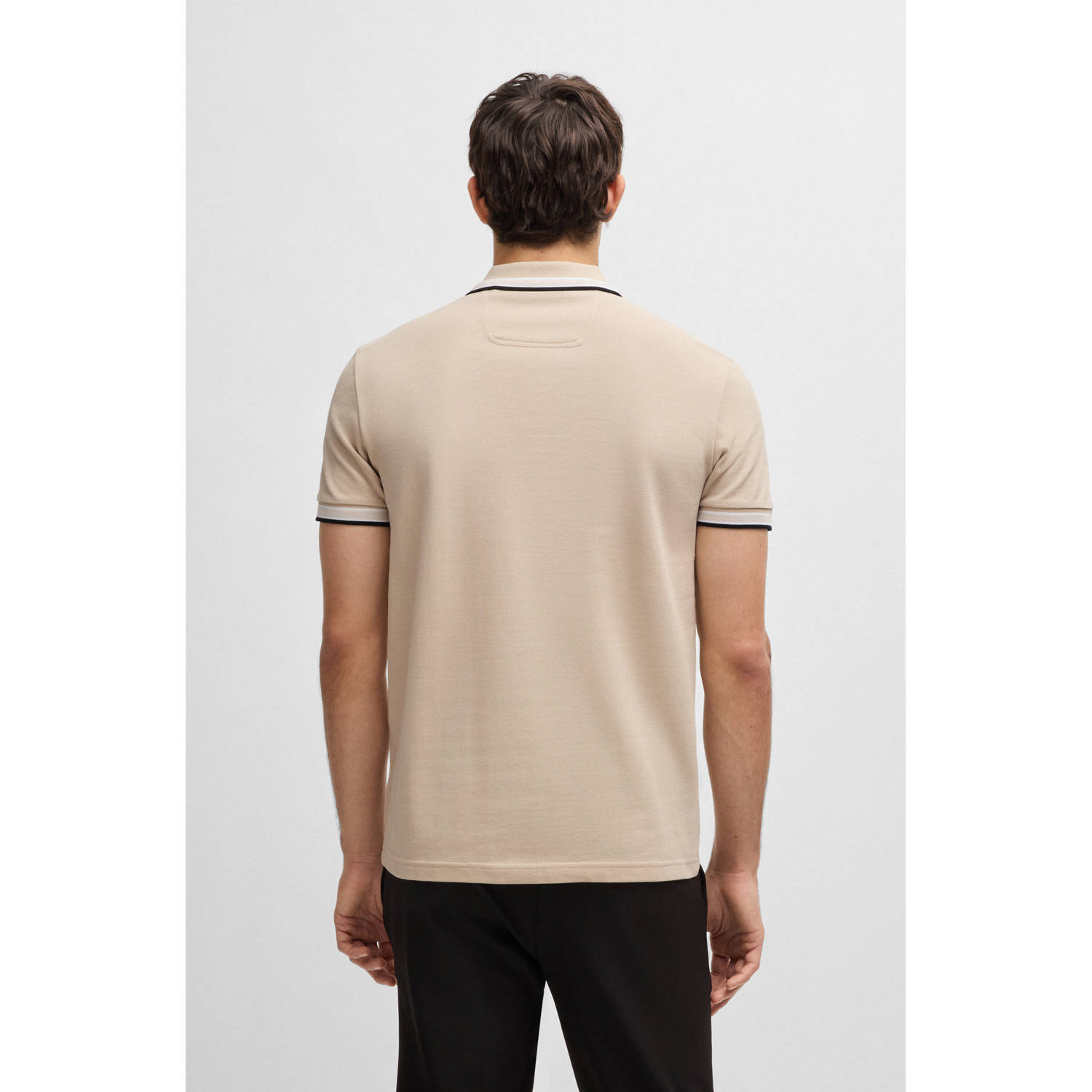 BOSS regular fit polo Paddy met contrastbies open beige