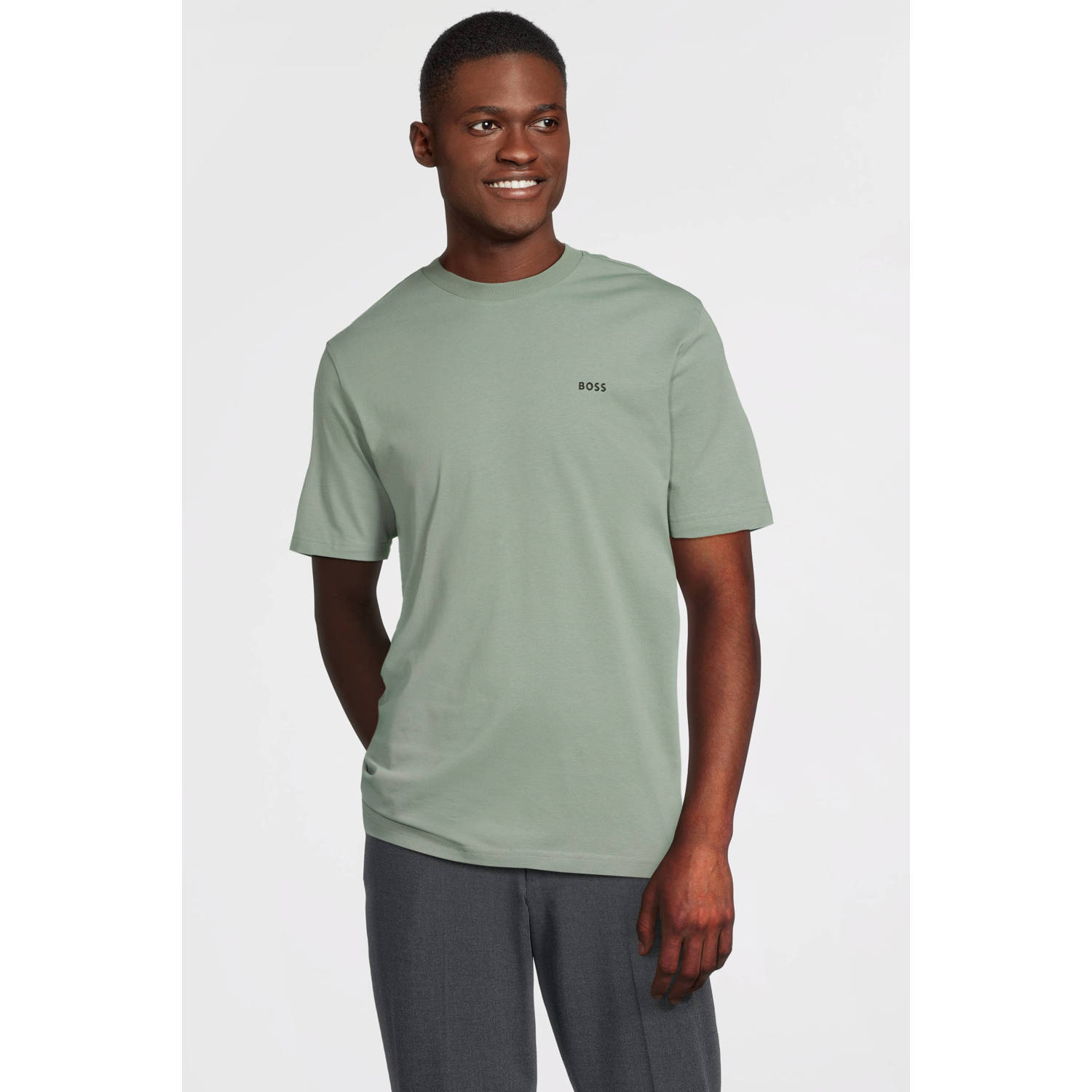 BOSS GREEN Shirt met ronde hals Thee met gegomd contrast-logo