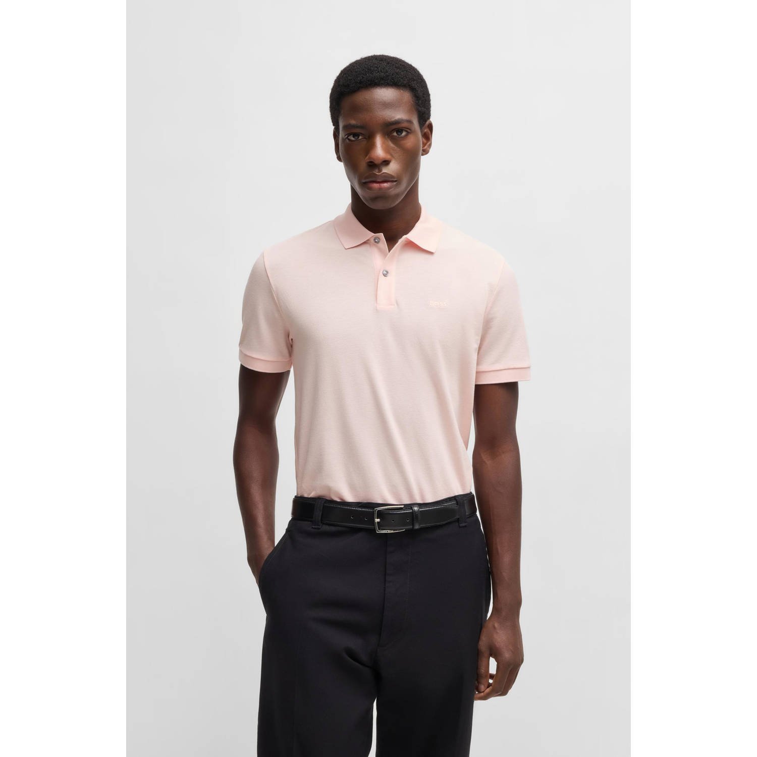 BOSS slim polo PALLAS lichtroze