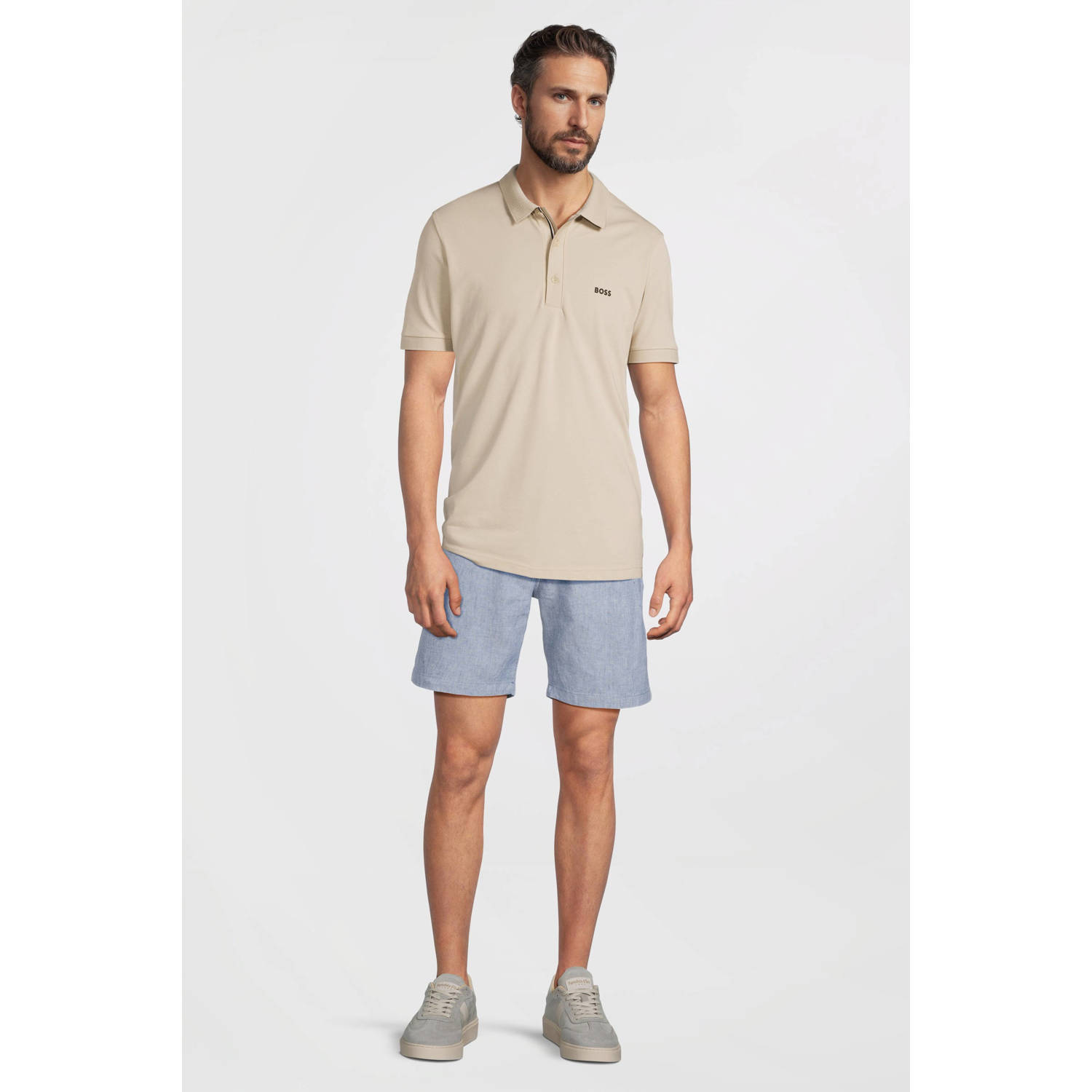 BOSS linnen tapered chino short lichtblauw
